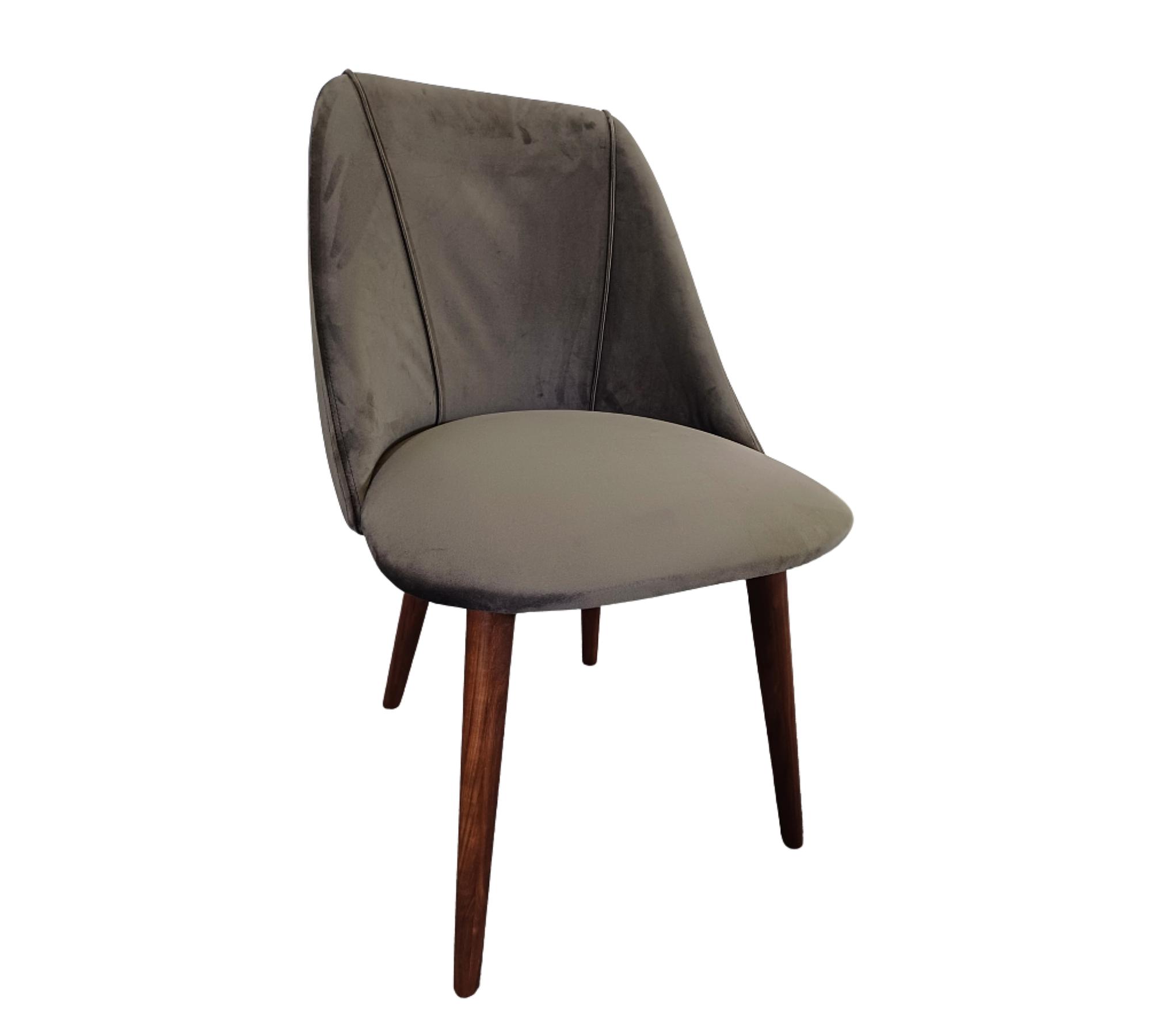 2x Lule Dining Chair Walnut Wood Velvet Anthracite 4
