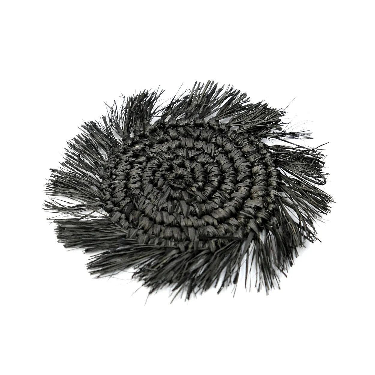 Fringe Raffia Coaster Black 8