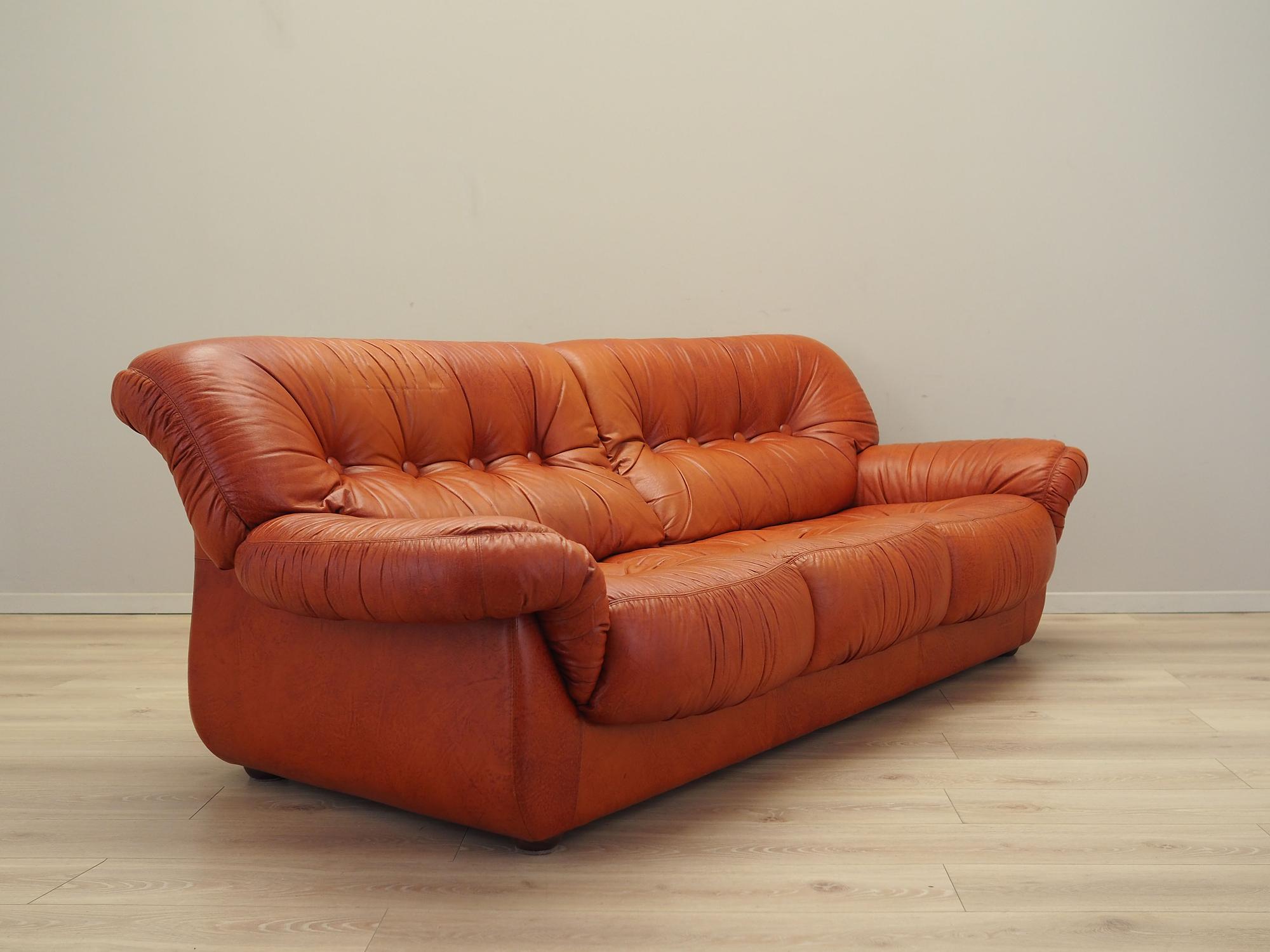 Sofa Leather Red 1970s 7