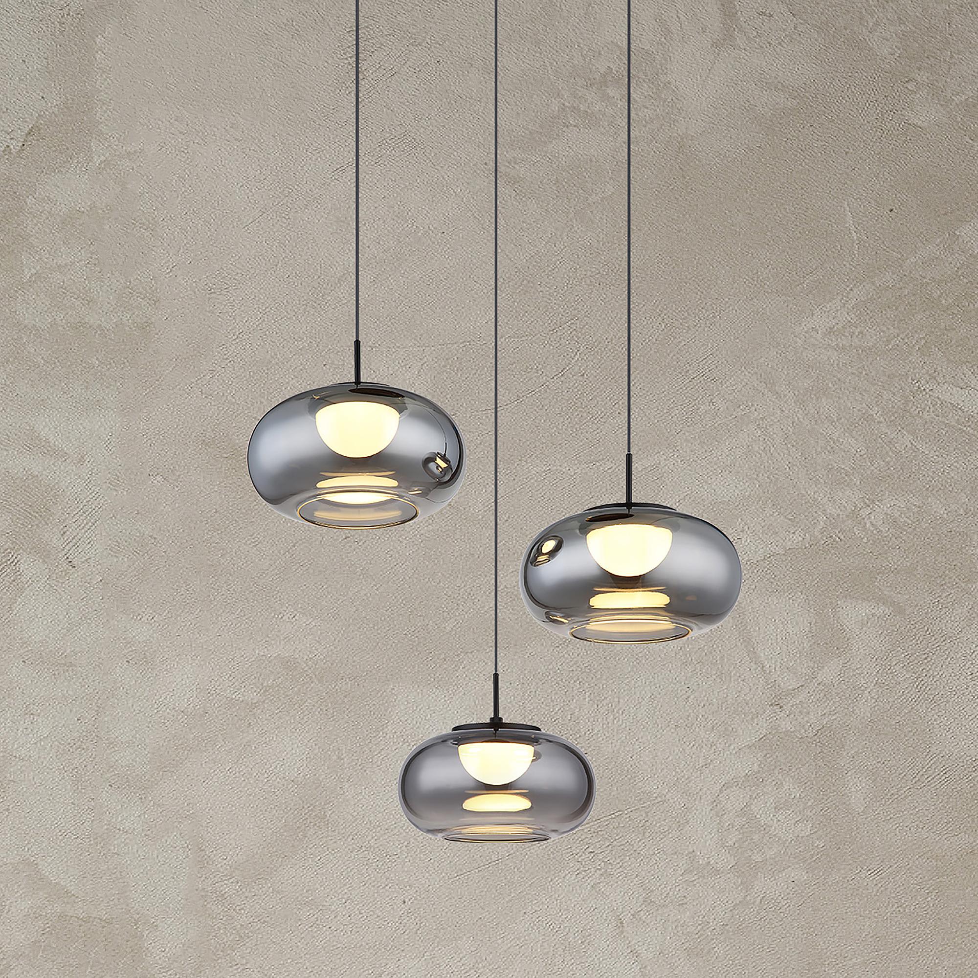 Quintara Type A LED pendant lamp smoked glass iron 3-flame 0