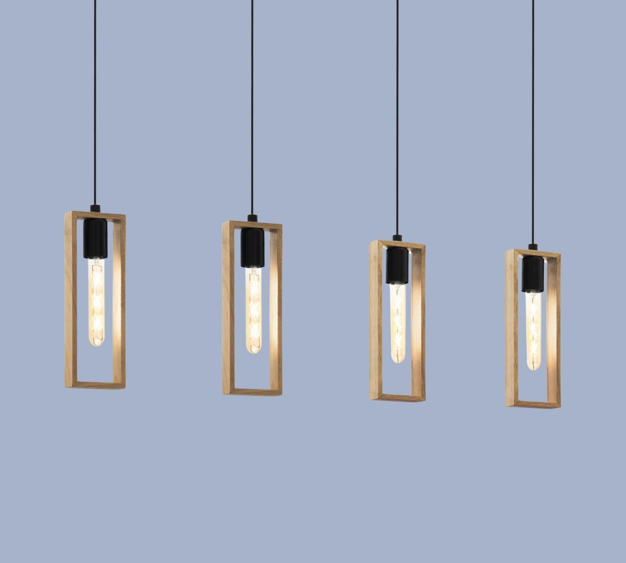 4-flame pendant light with wooden frame 0