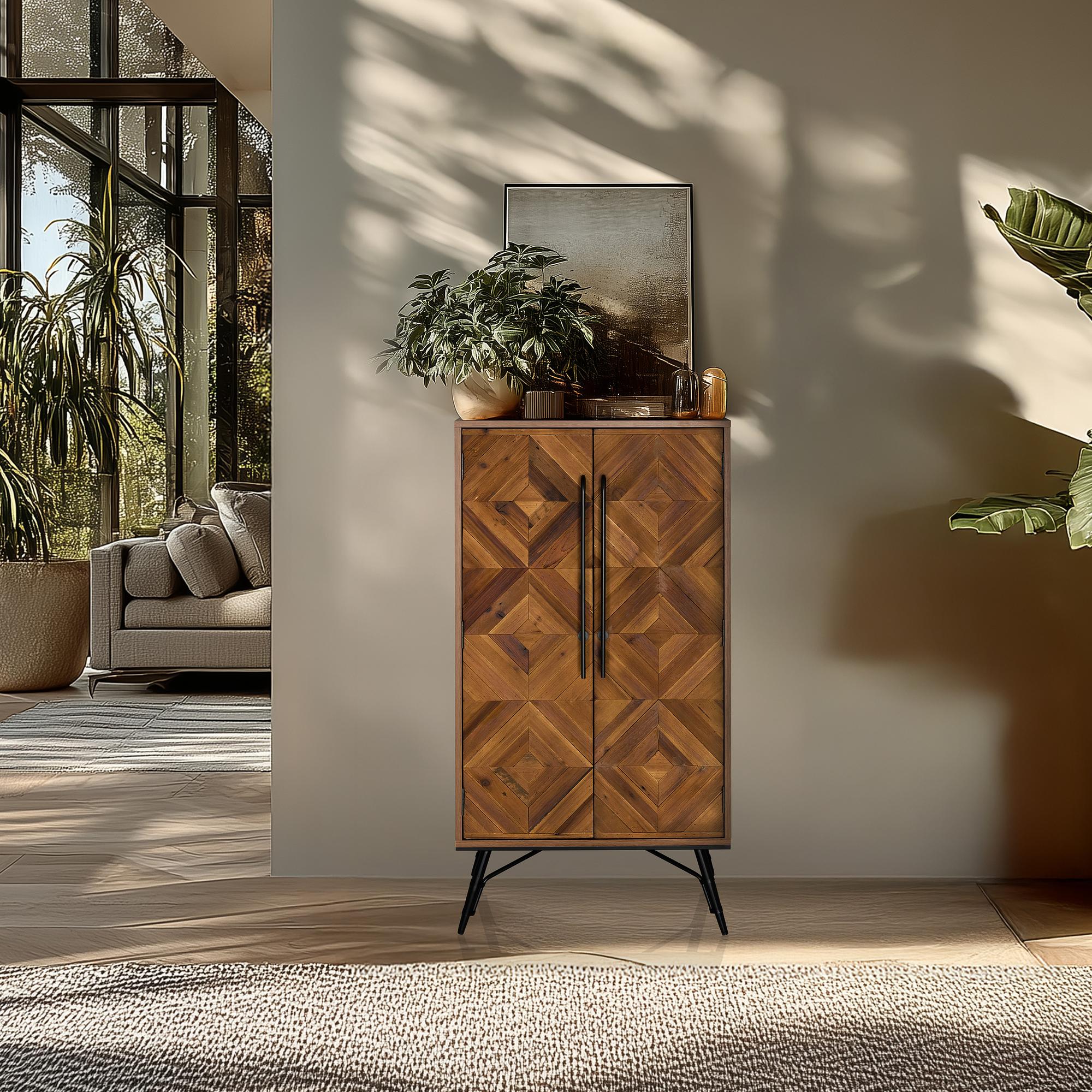 Highboard / Chest of drawers SANTJAGO WOOD HIGH 63x32x117 cm 2 doors Solid fir hjh LIVING 4