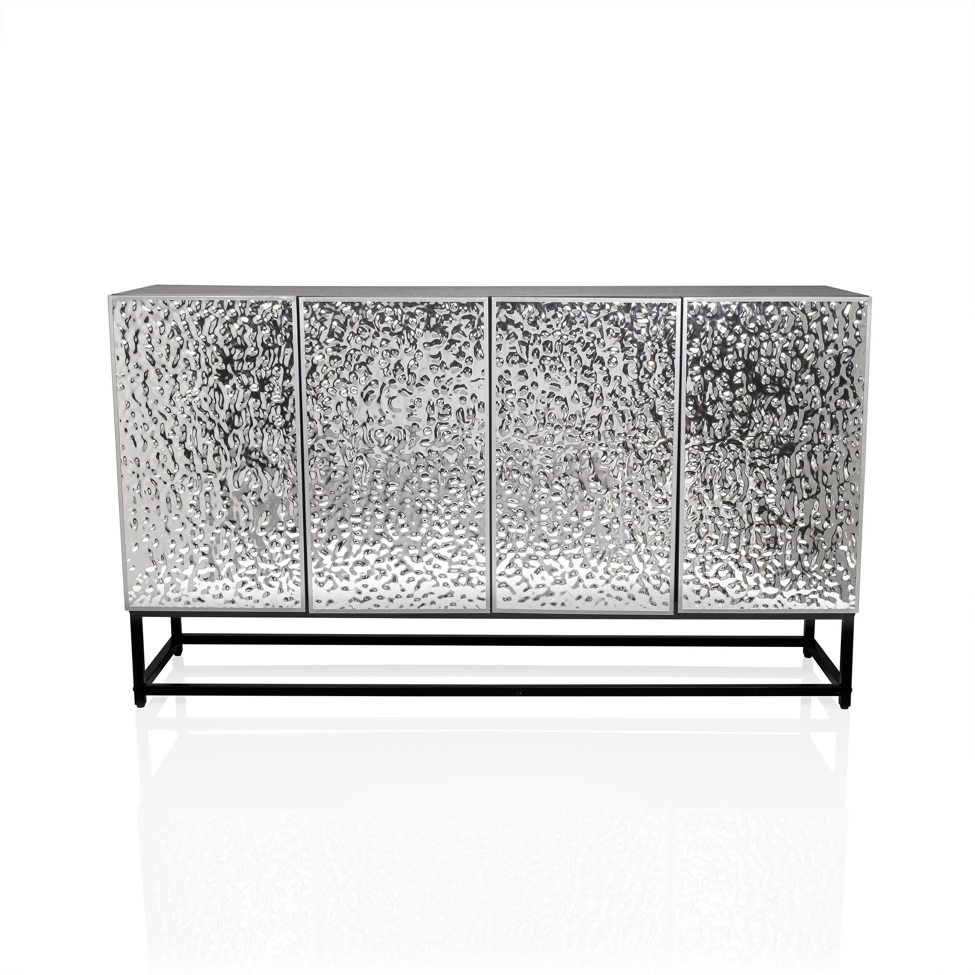 Sideboard / Chest of drawers METALLIO 140x37x80 cm 4 doors silver hjh LIVING 1
