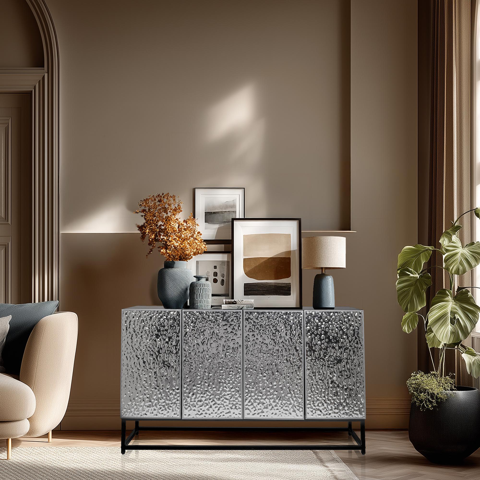 Sideboard / Chest of drawers METALLIO 140x37x80 cm 4 doors silver hjh LIVING 3