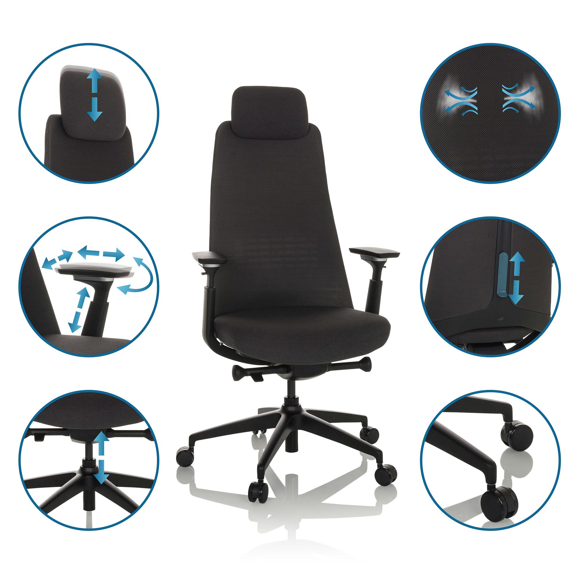 Office chair / Swivel chair YUCANO Fabric black hjh OFFICE 2