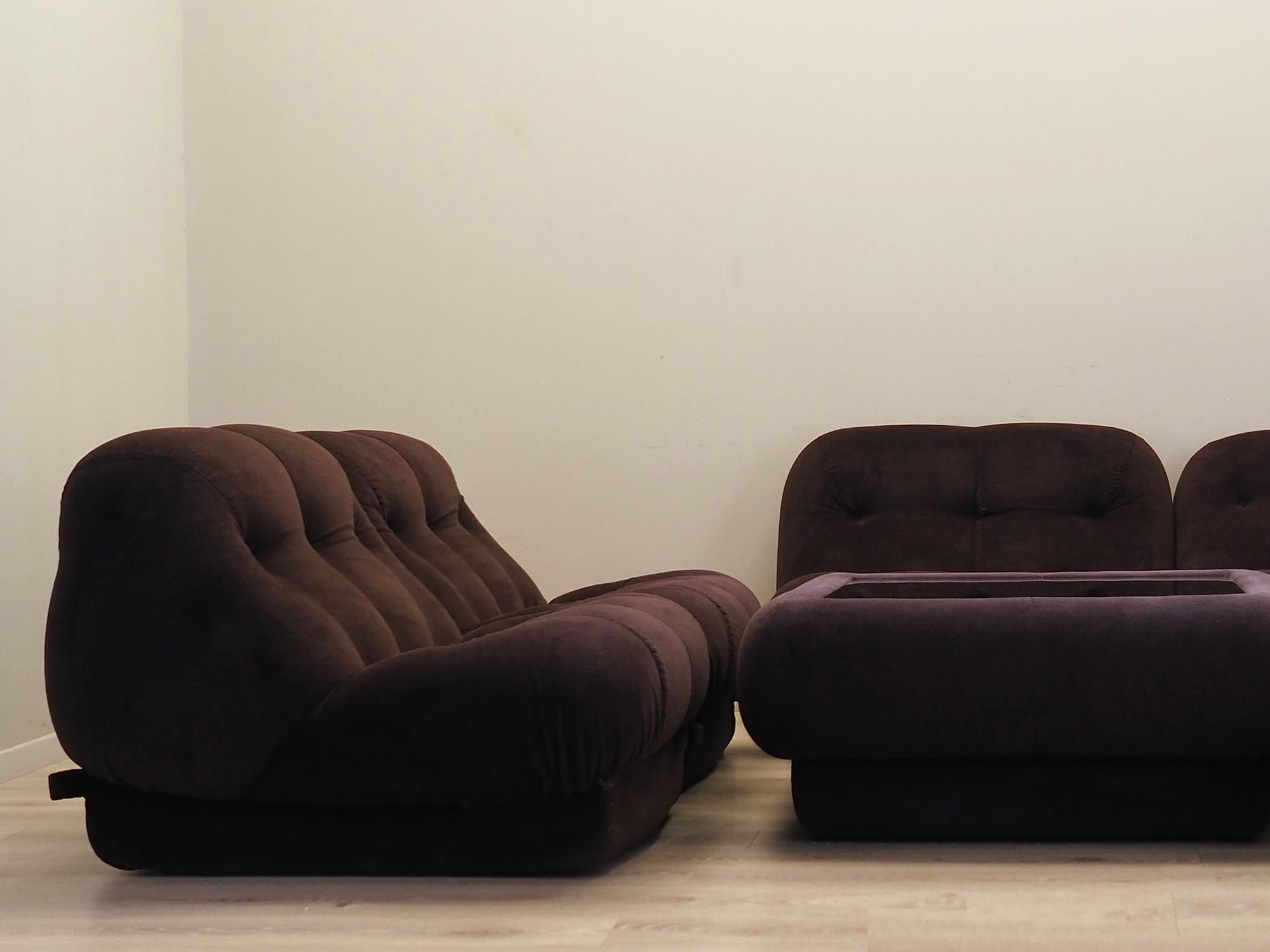 Wohnzimmer-Set Samt Braun 1970er Jahre 2