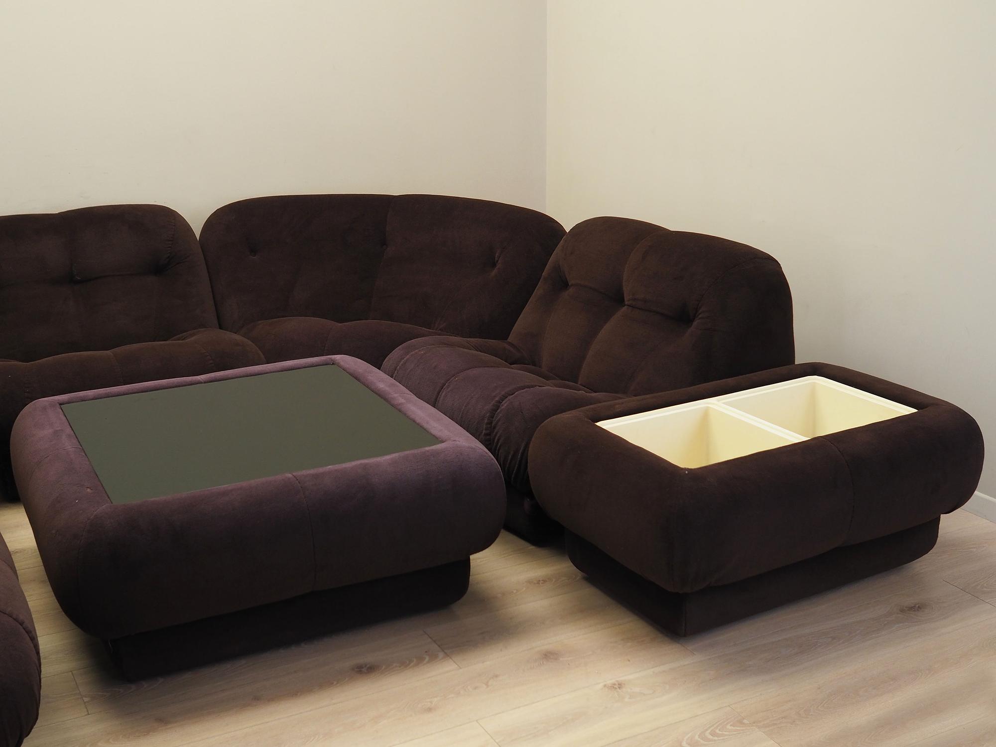 Wohnzimmer-Set Samt Braun 1970er Jahre 4