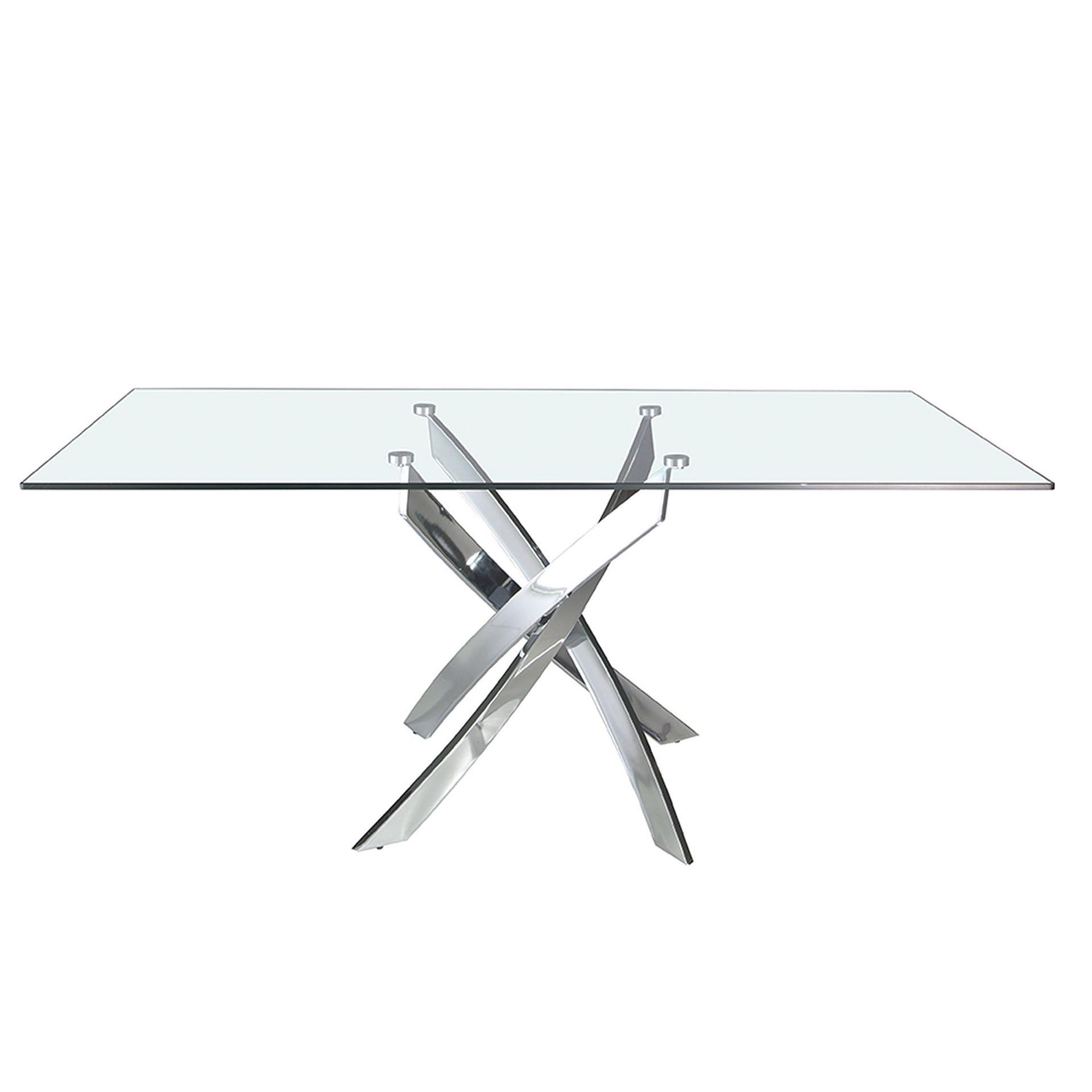Dining table glass steel silver 1