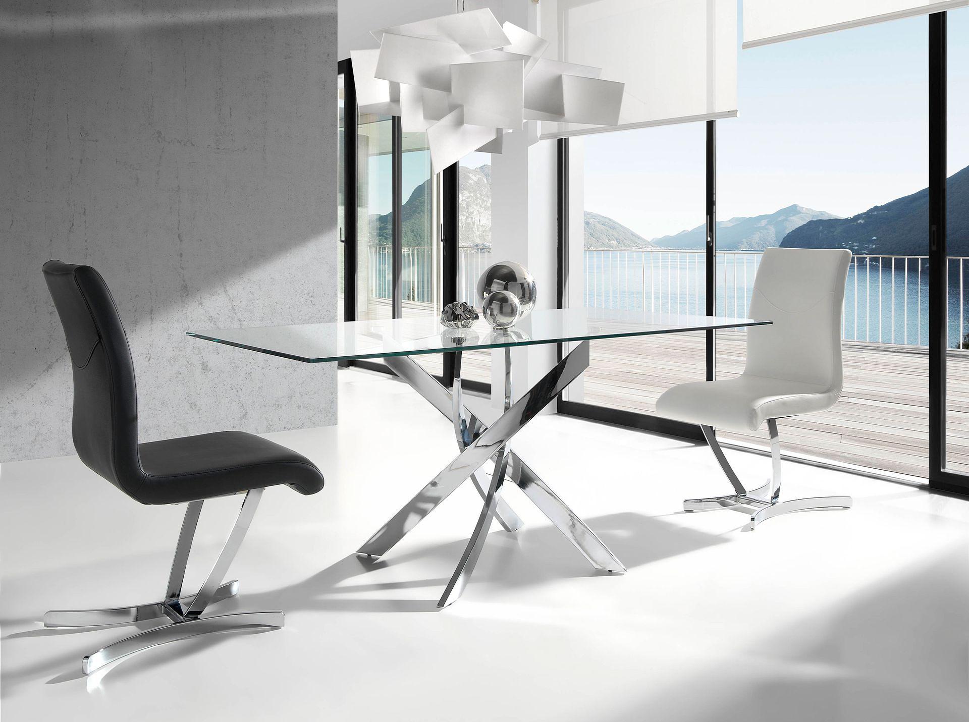 Dining table glass steel silver 2