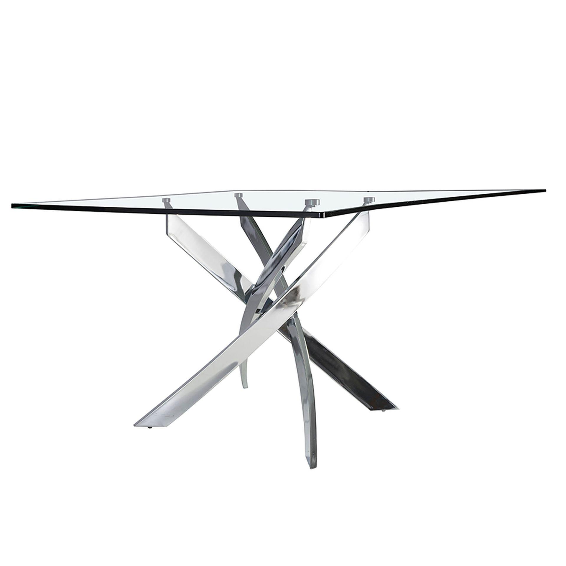 Dining table glass steel silver 5