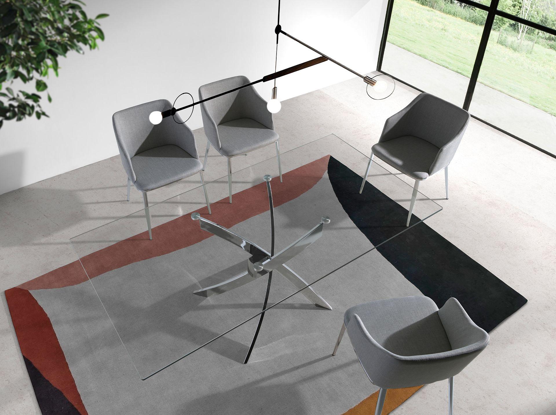 Dining table glass steel silver 7