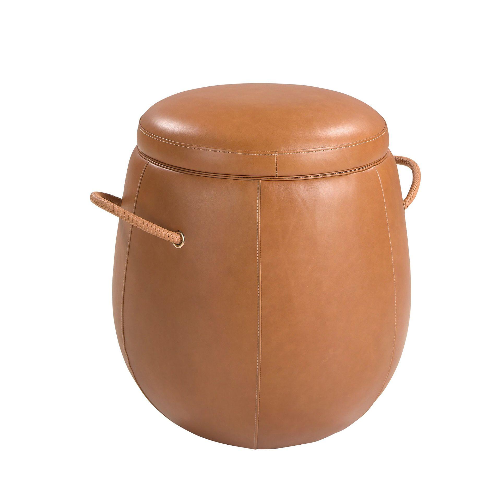 Footstool Leather Brown 0