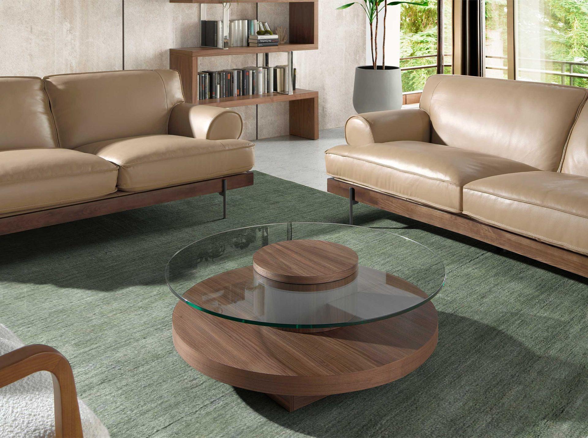 Round coffee tableGlass walnut 2