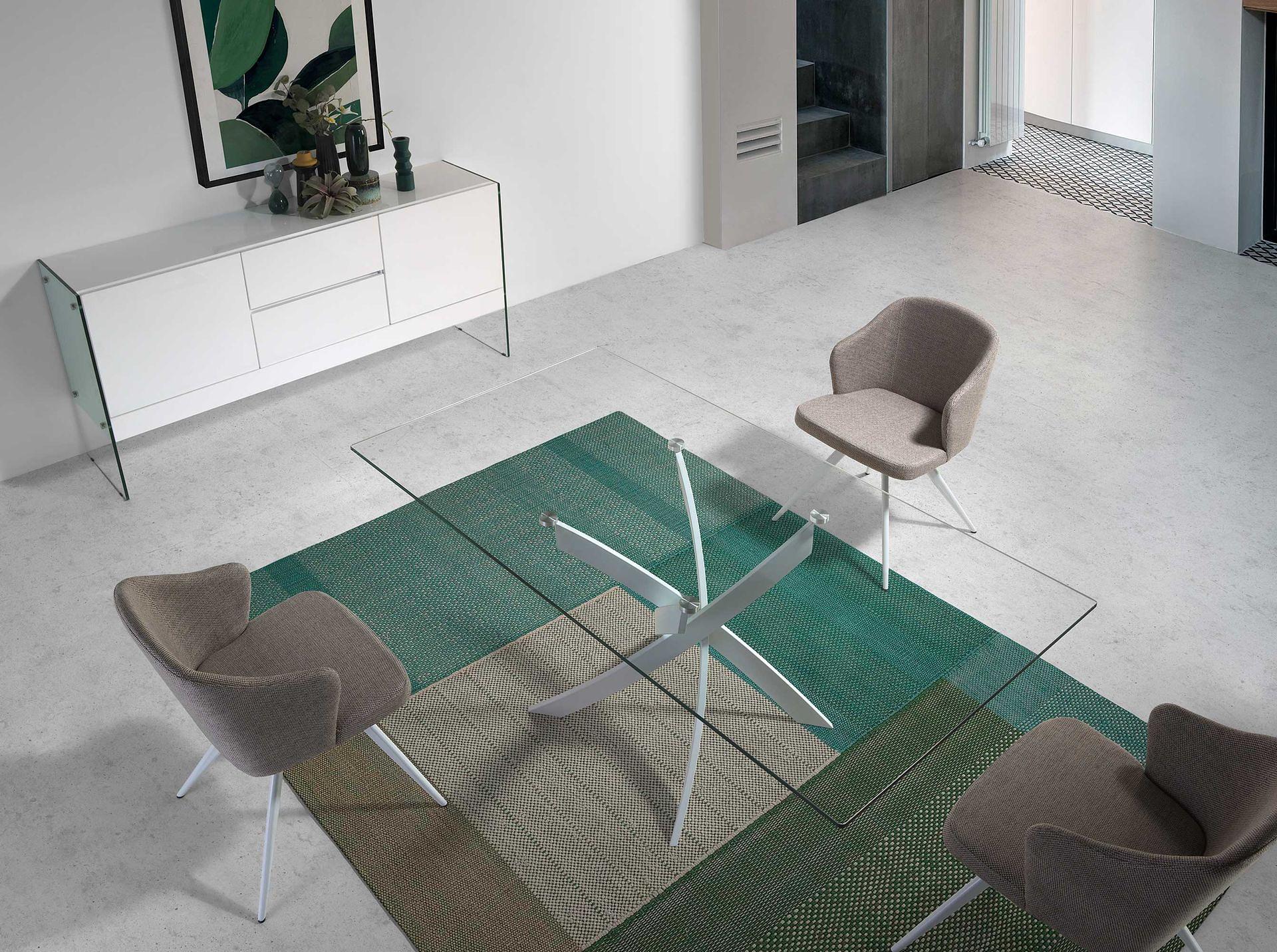 Dining table glass steel white 3