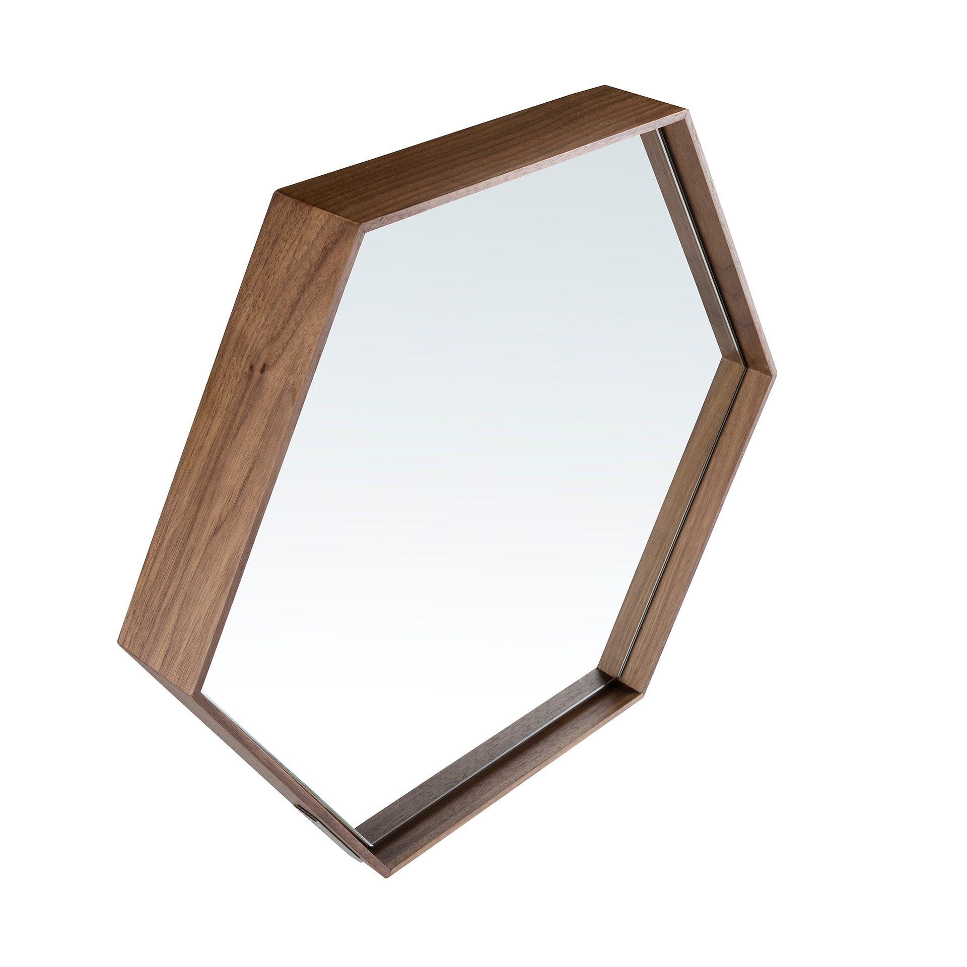 Hexagonal Wall Mirror Walnut 5