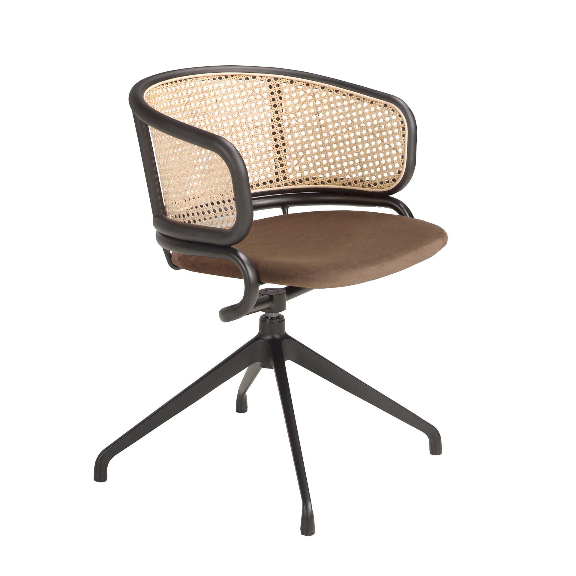 Swiveling armchair Rattan Velvet Brown 0