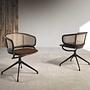 Swiveling armchair Rattan Velvet Brown 2