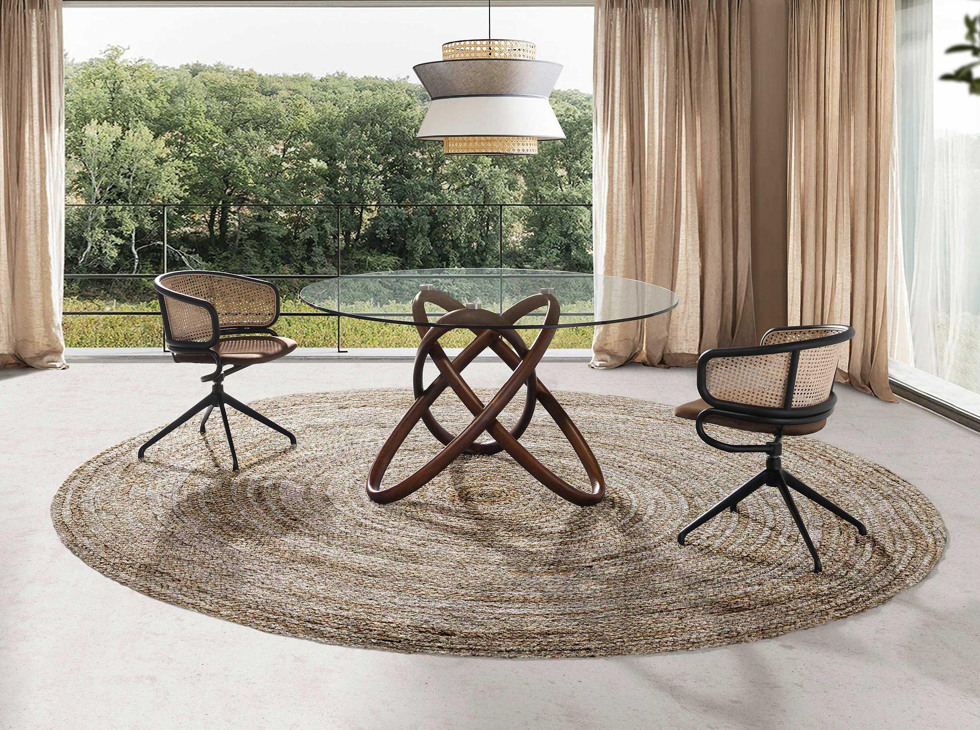 Swiveling armchair Rattan Velvet Brown 7