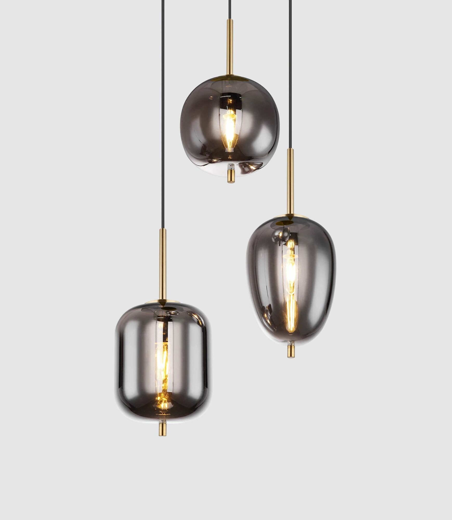 3-arm pendant lamp grey smoked glass 0