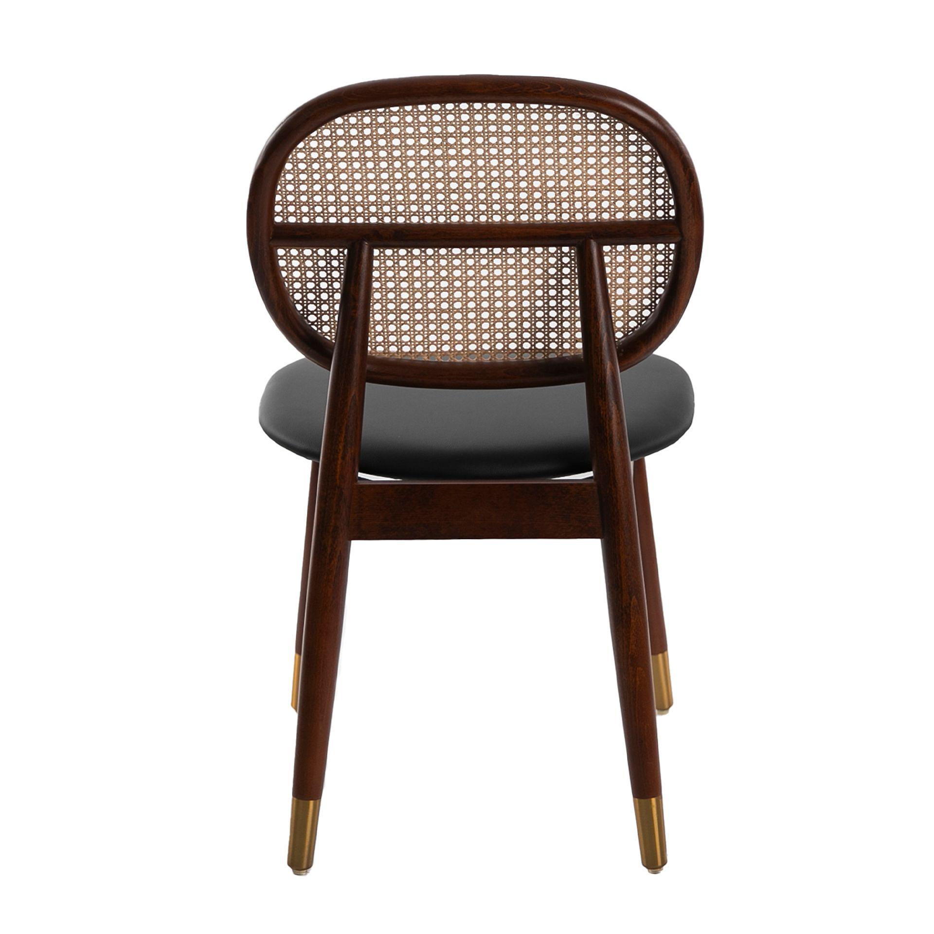 Chair Rattan Faux Leather Black 7