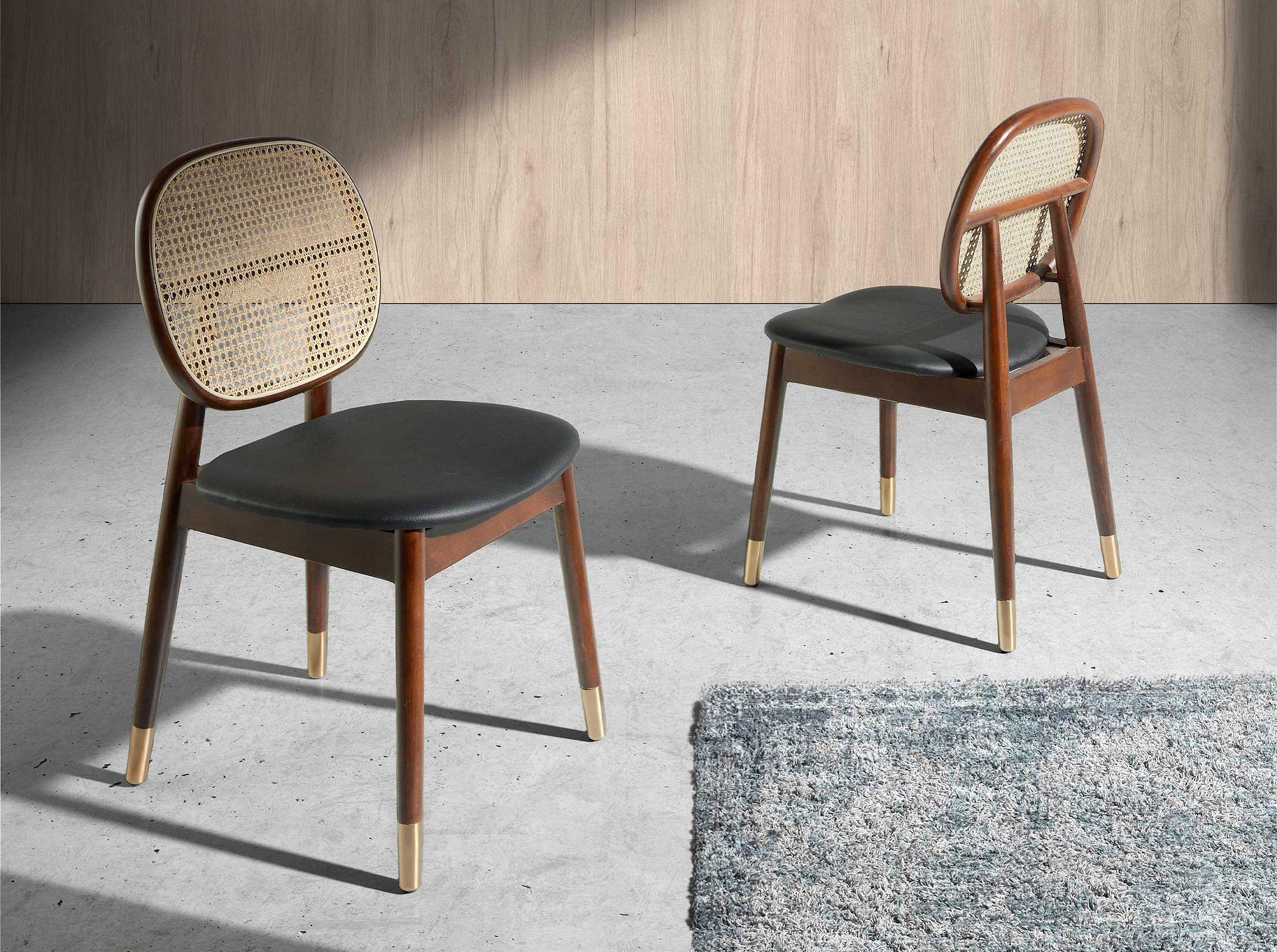 Chair Rattan Faux Leather Black 2