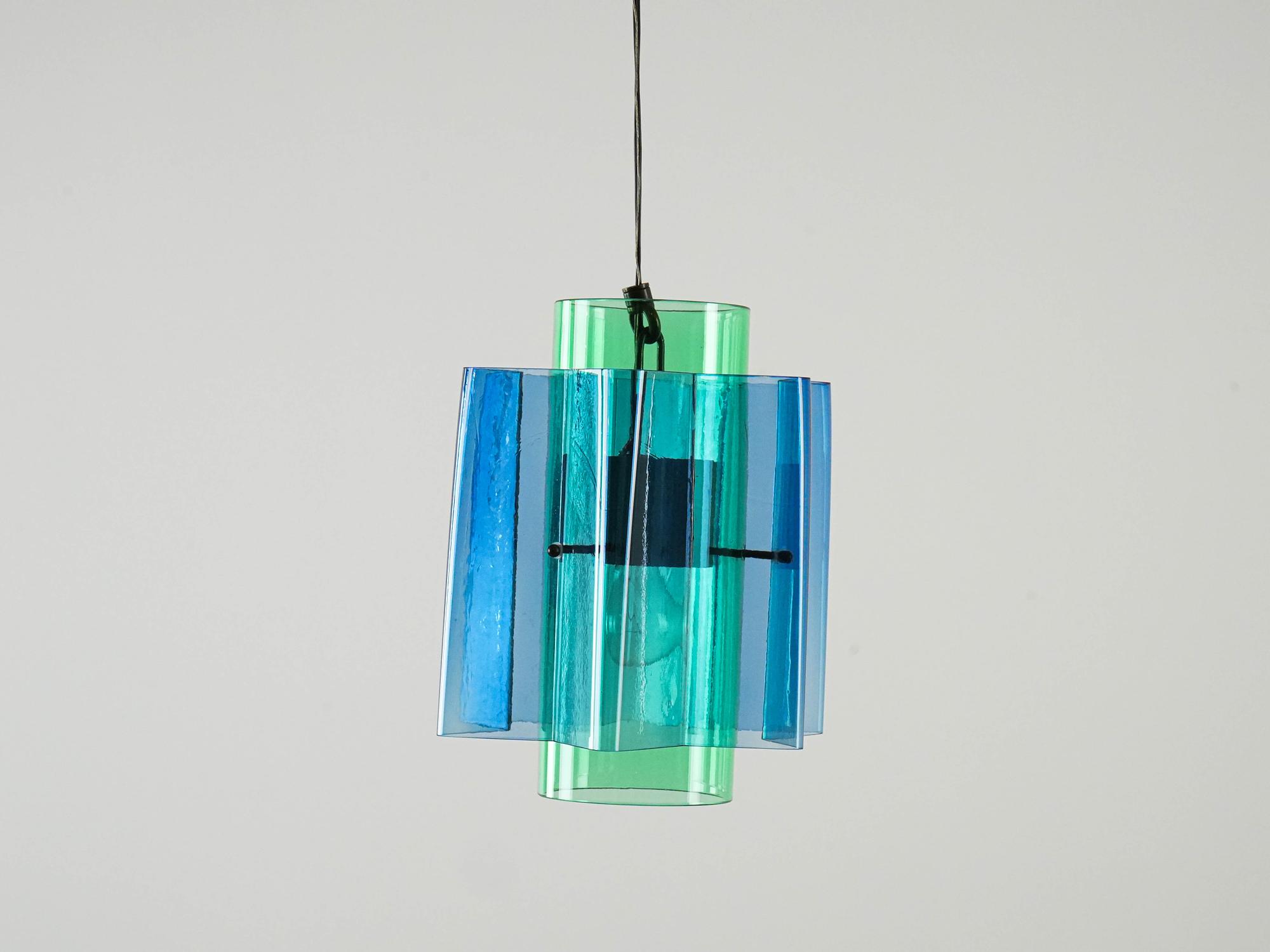 Hängelampe Glas Blau 1970er Jahre 2