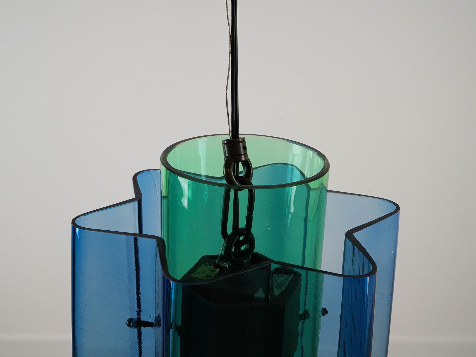 Hanging lamp glass blue 1970s 8