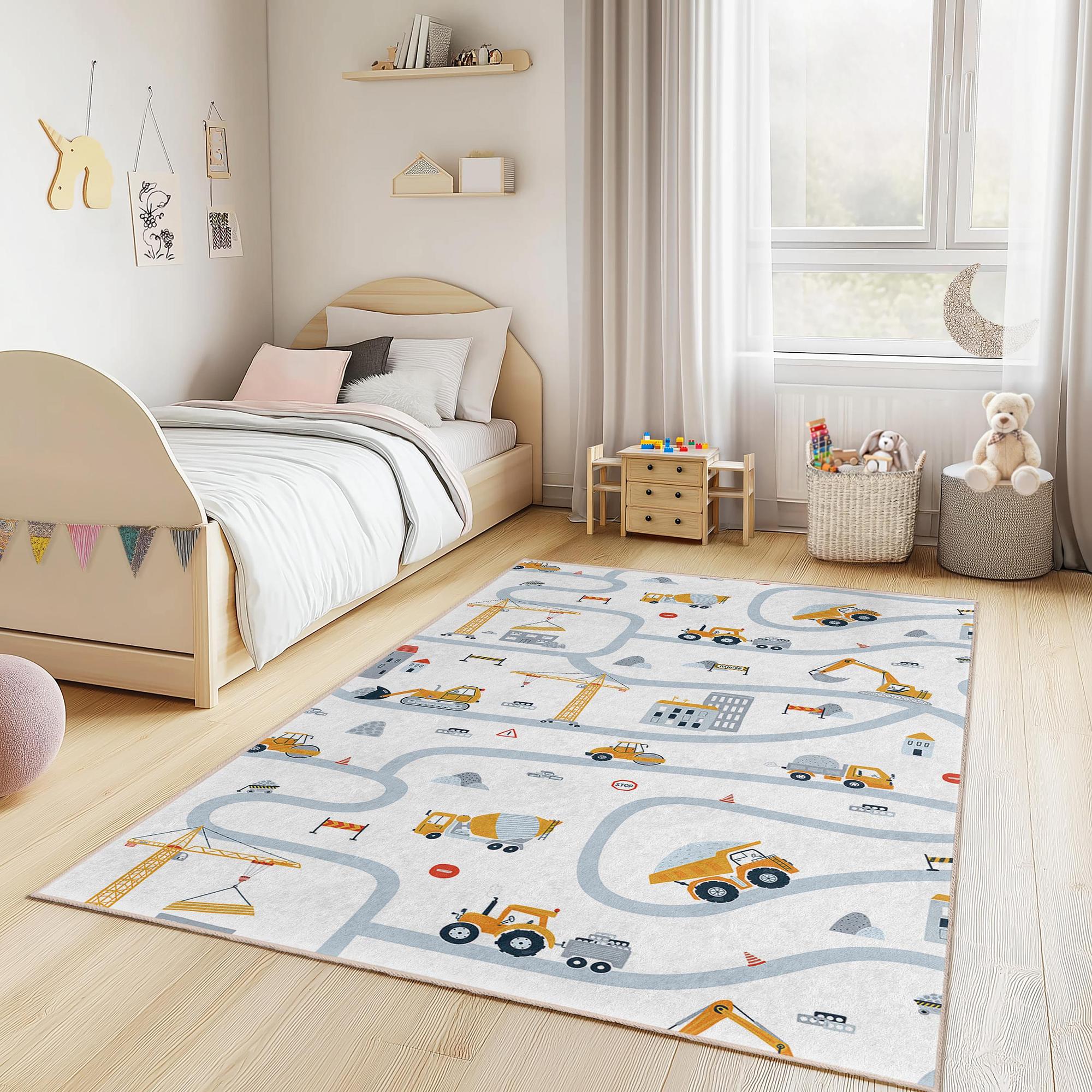 Baustelle Kinderteppich Mehrfarbig 100x200cm 0