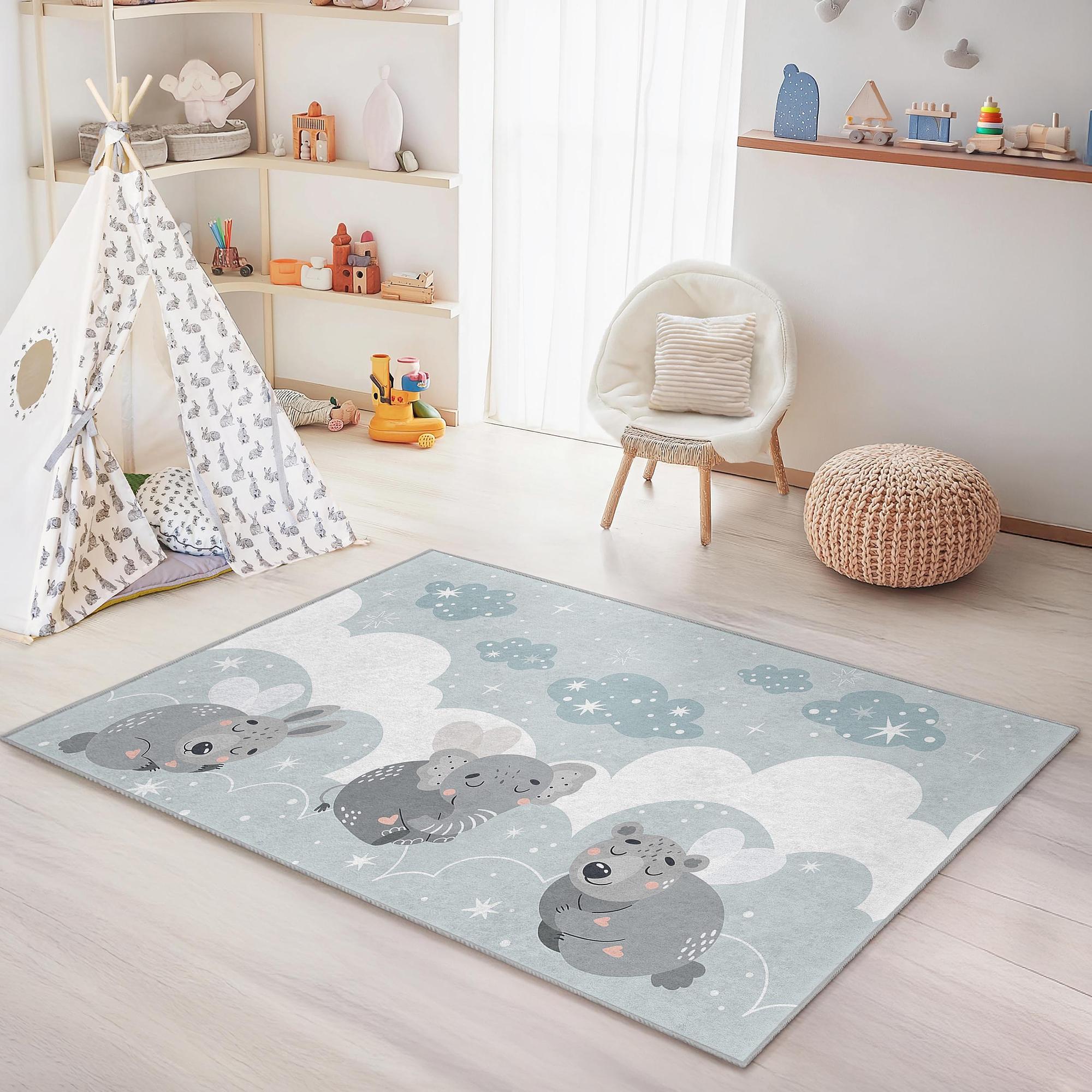 Animal and cloud pattern children's rug Multicolored 160×230 cm 1