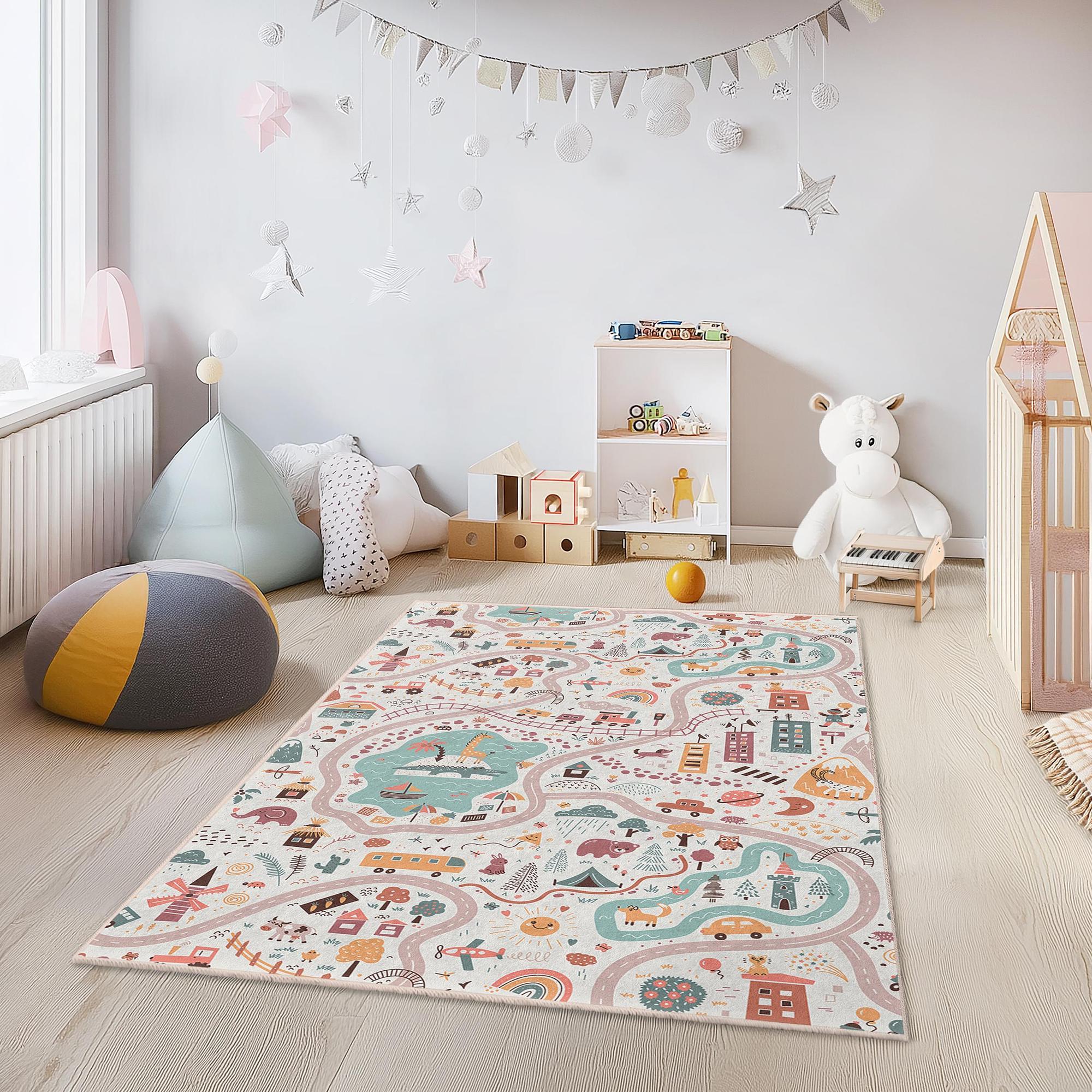 Straßenkarte Kinderteppich Mehrfarbig 100x300 cm 2