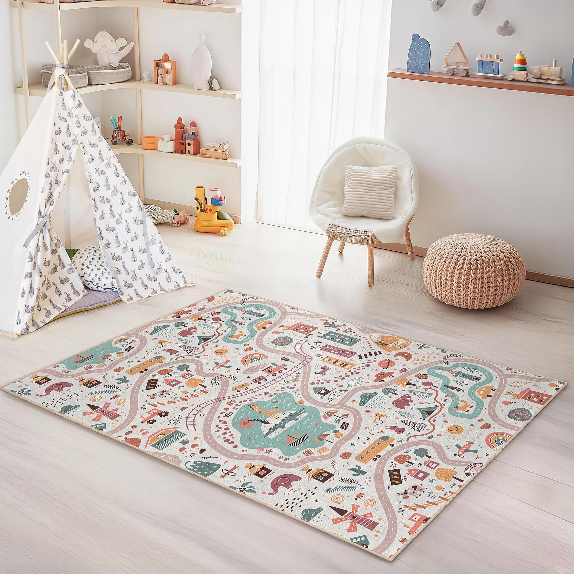 Road map children's rug Multicolored 100x300 cm 0