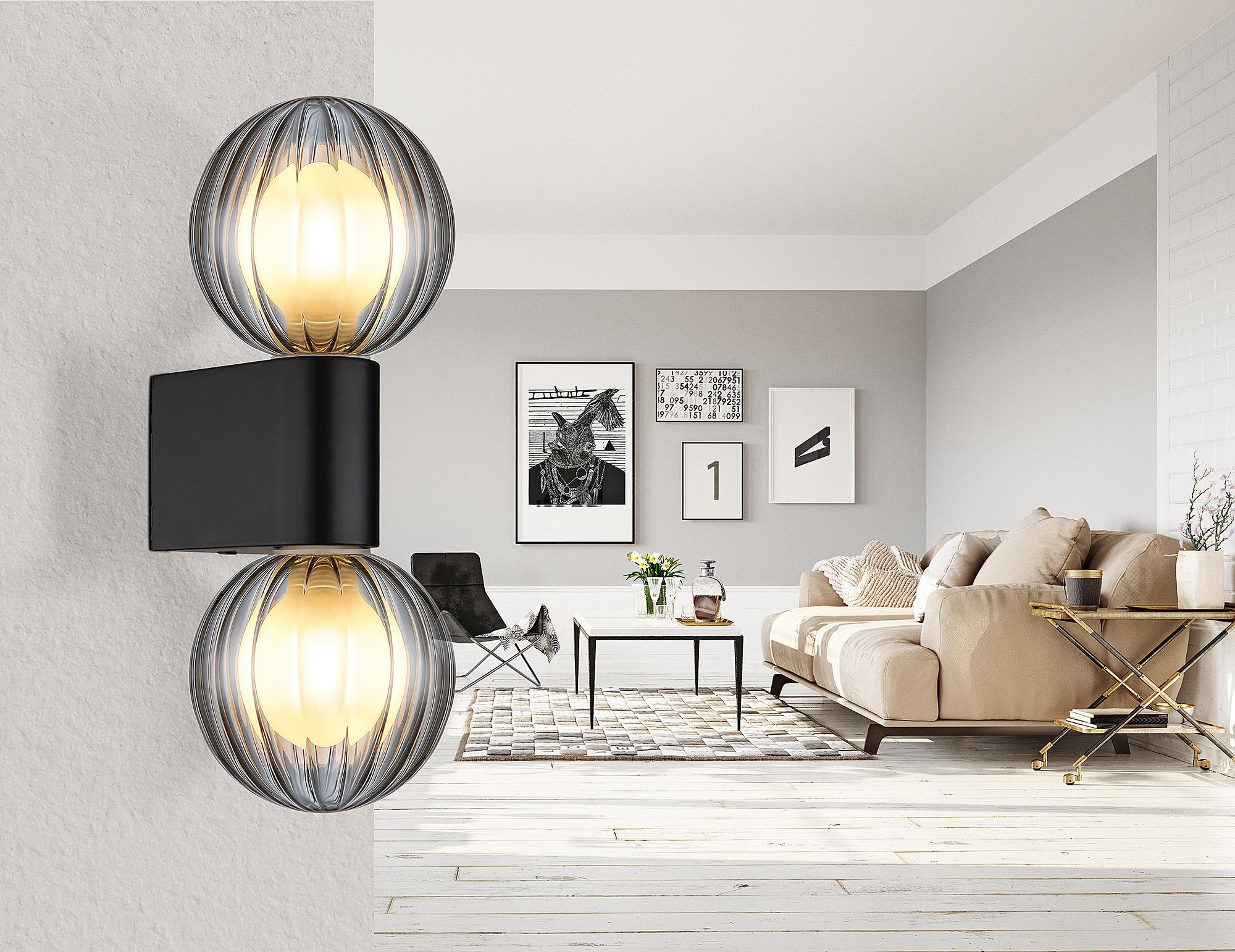 Wandleuchte Ander Typ A Rauchglas Aluminium Schwarz 2