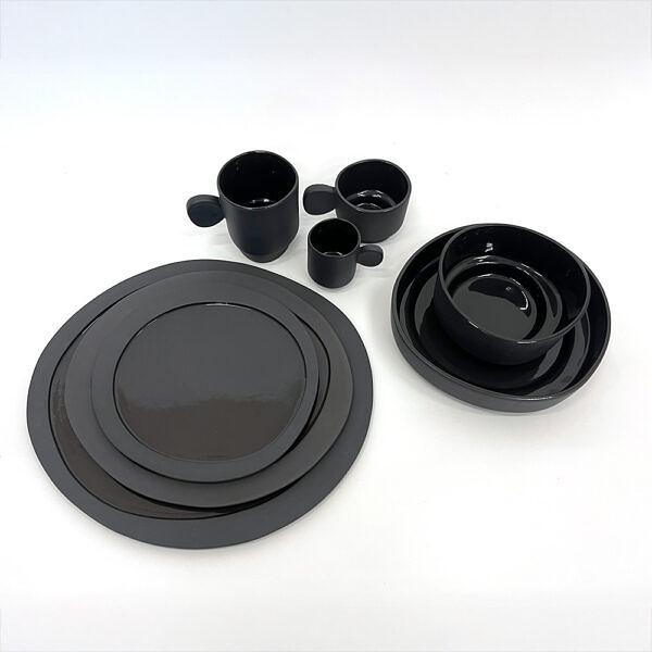 Tableware set 5 people ceramic dark grey 2