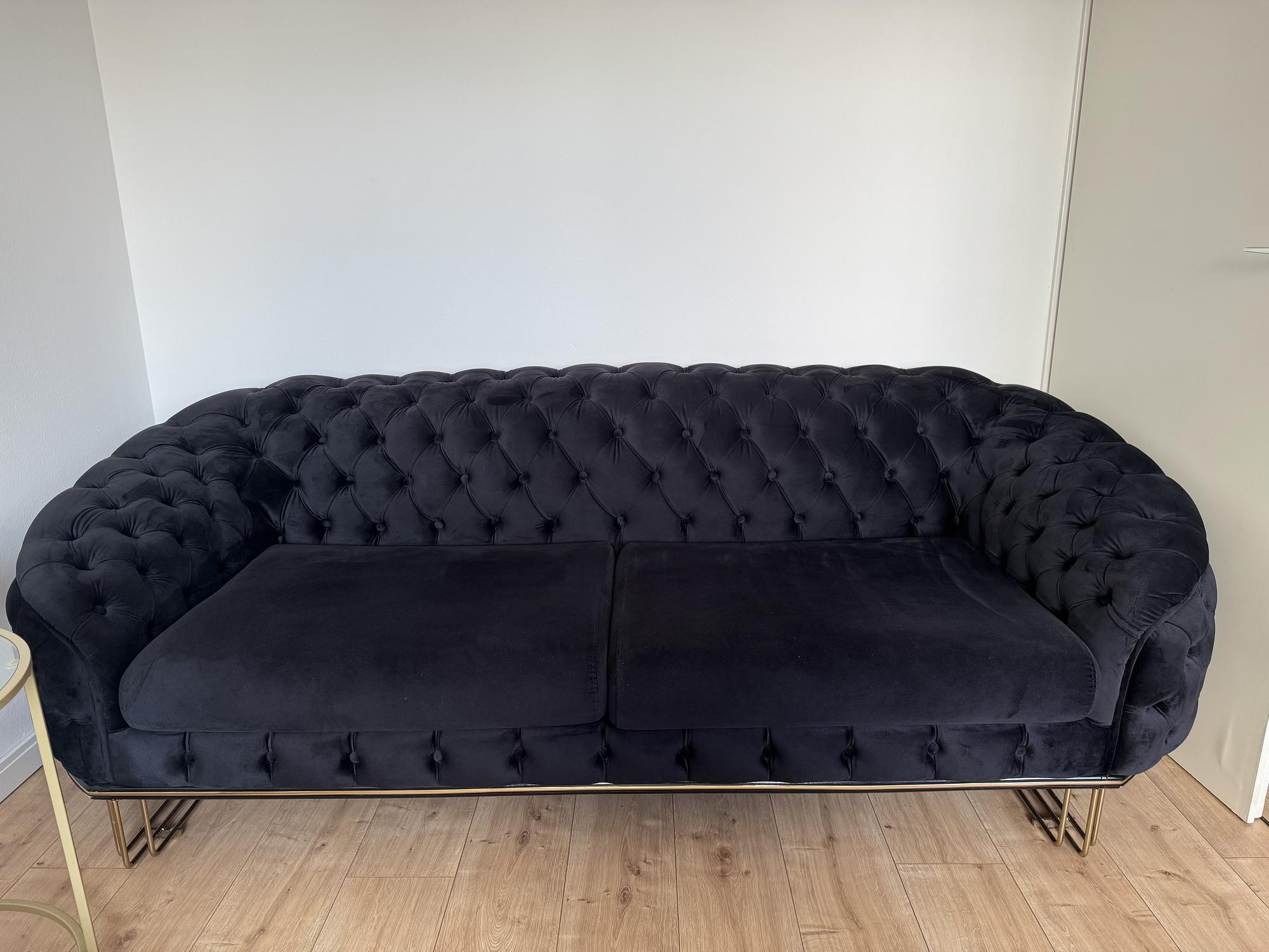 Chesterfield Couch-Set Sofa Armchair Velvet Black Gold 0
