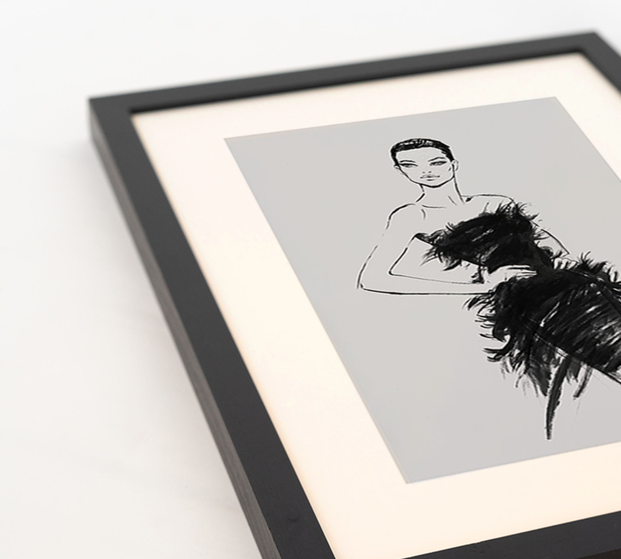 Fashion Art Print with Frame Black White 2