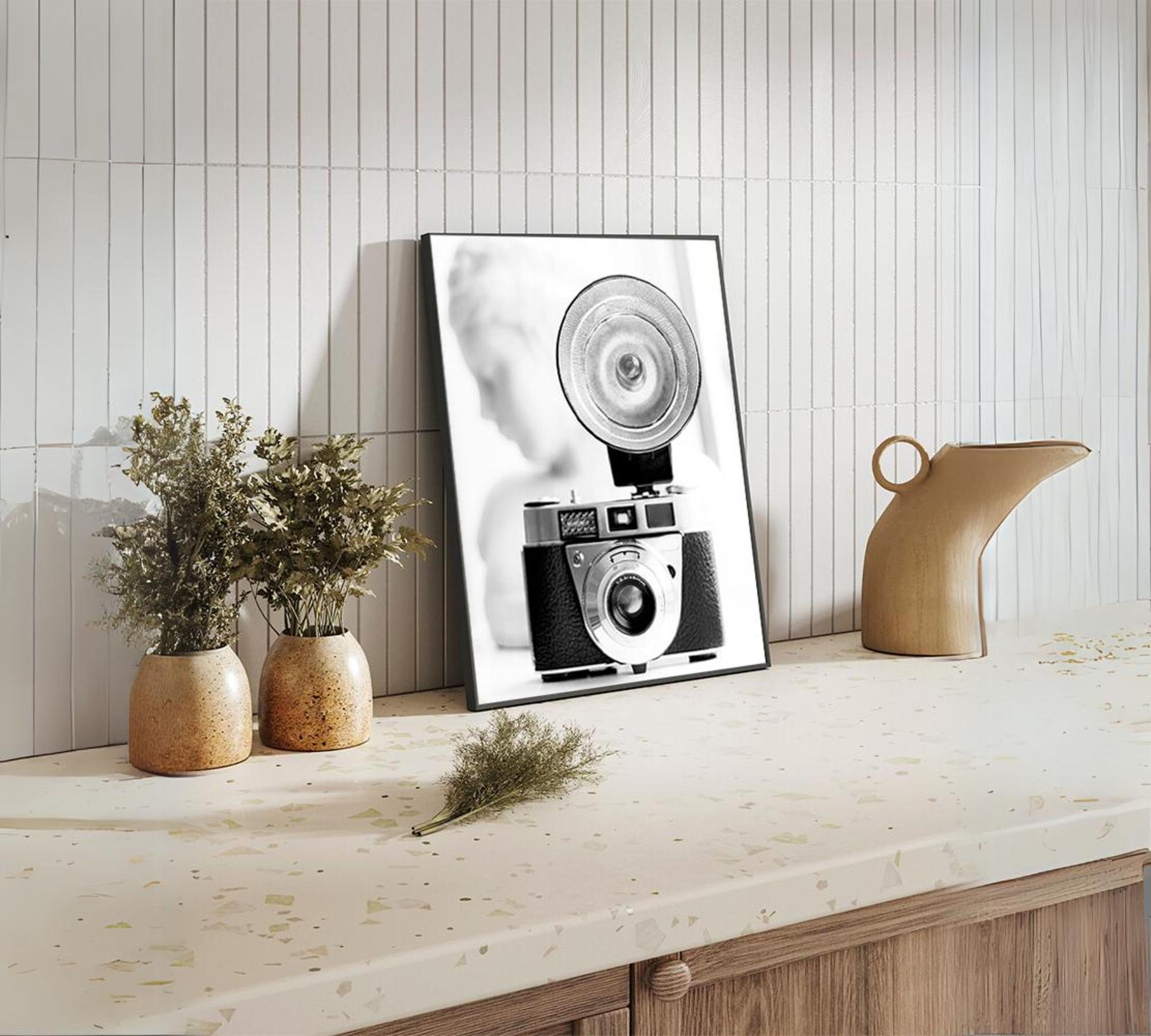 Vintage Camera Art Print with Frame Black and White 2