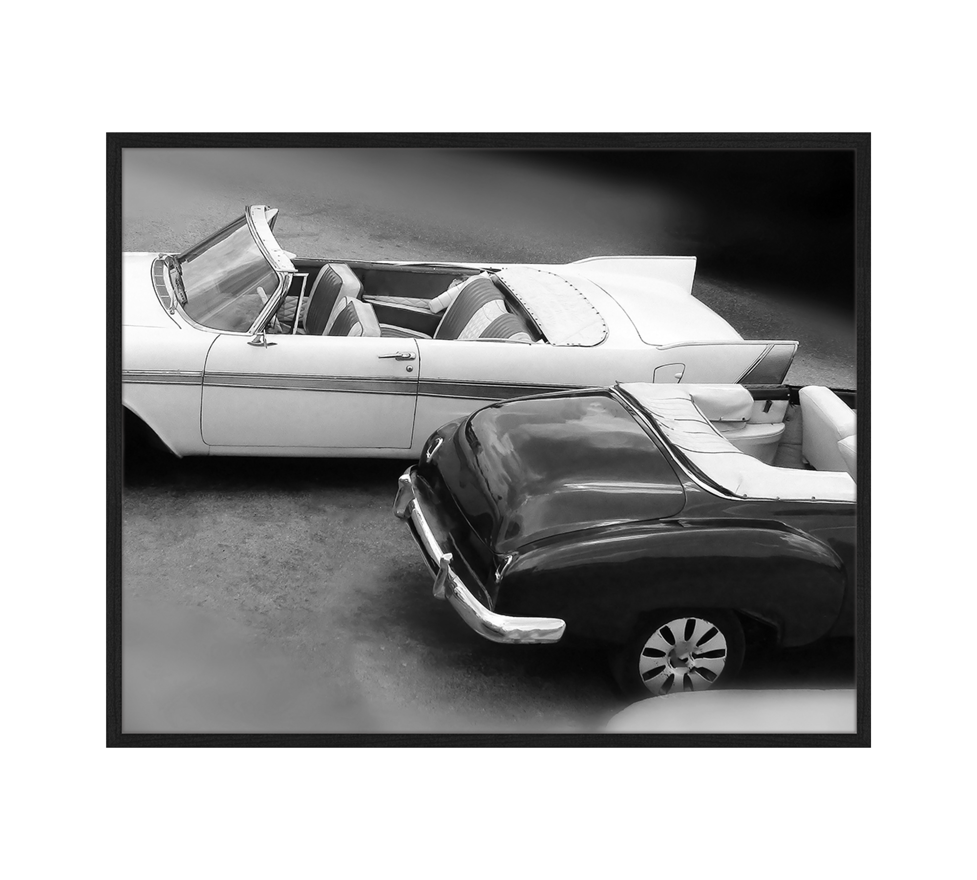 Parked Convertibles Art Print with Frame Black and White 0