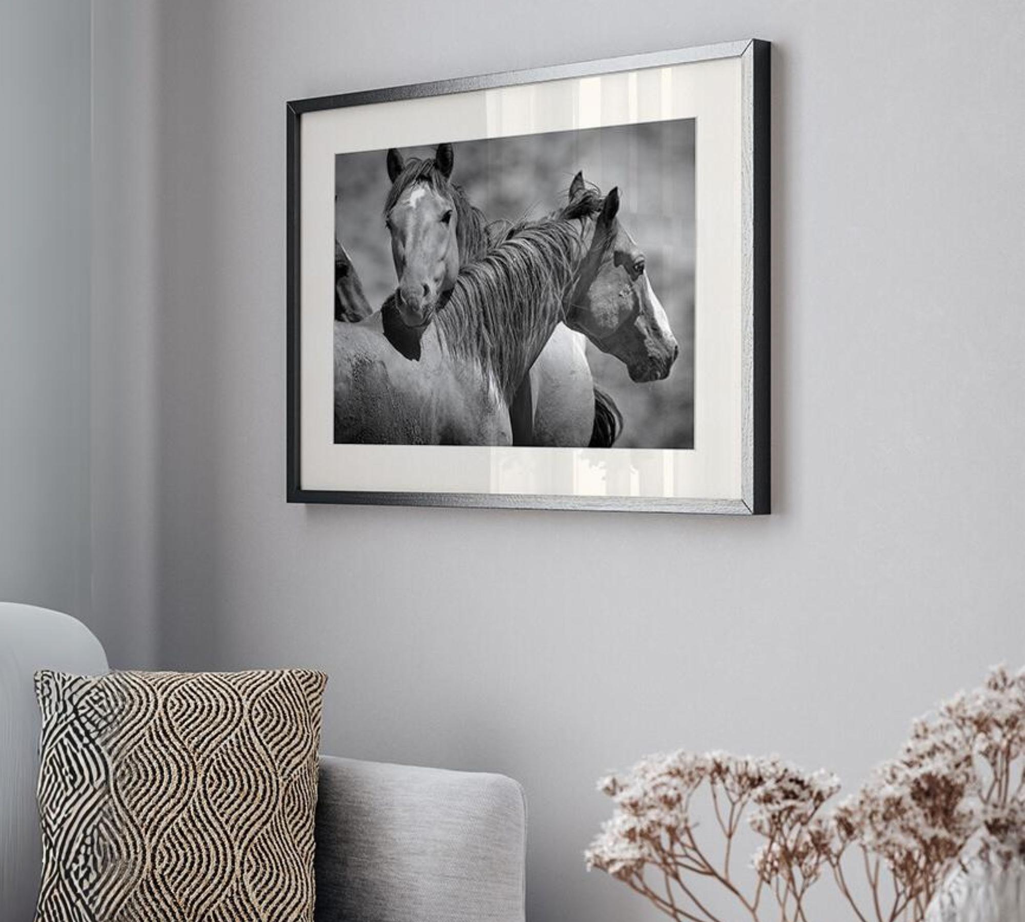 Wild Horses Art Print with Frame Black and White 3