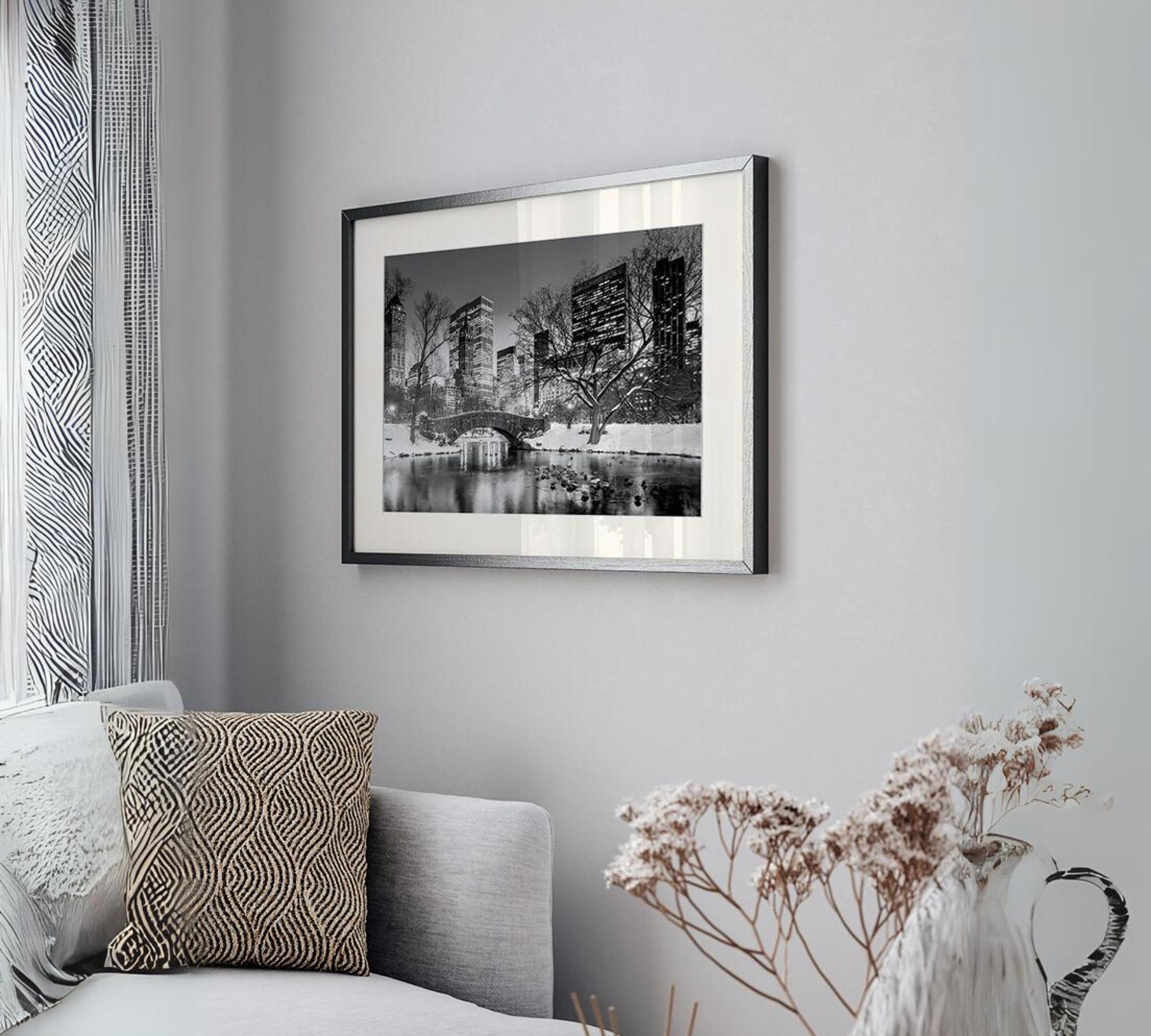 Gapstow Bridge in Winter Art Print with Frame Black and White 3