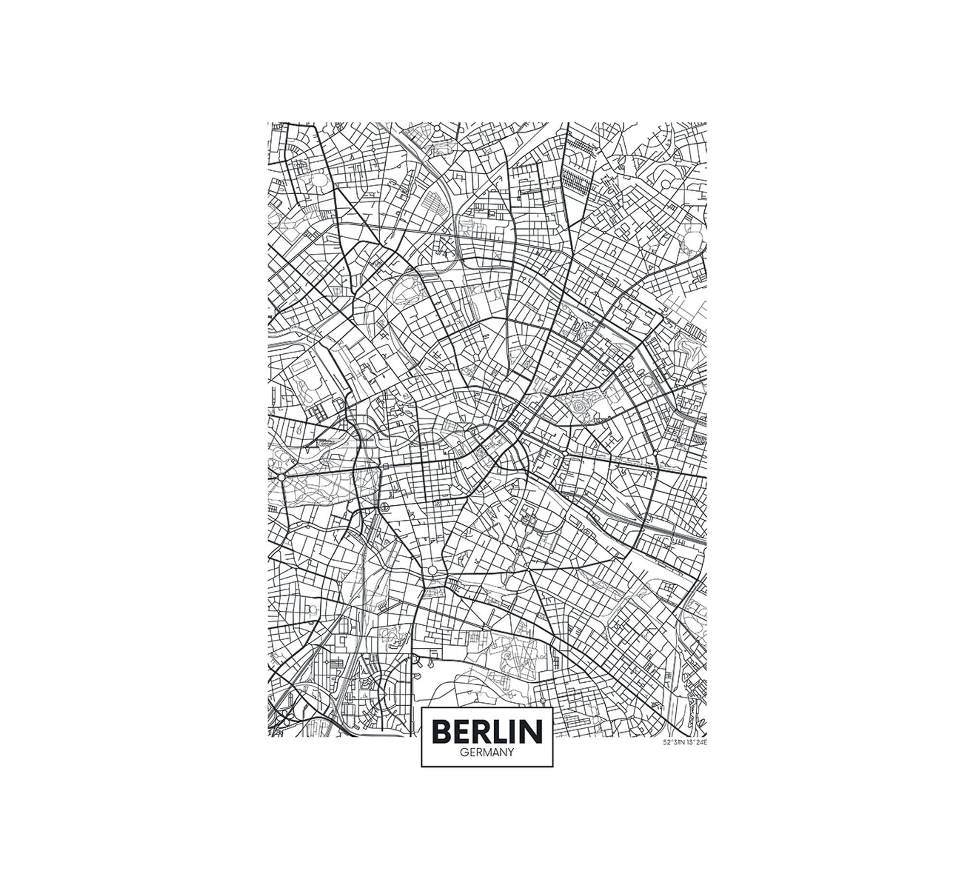 Berlin map art print with frame Multicolored 1