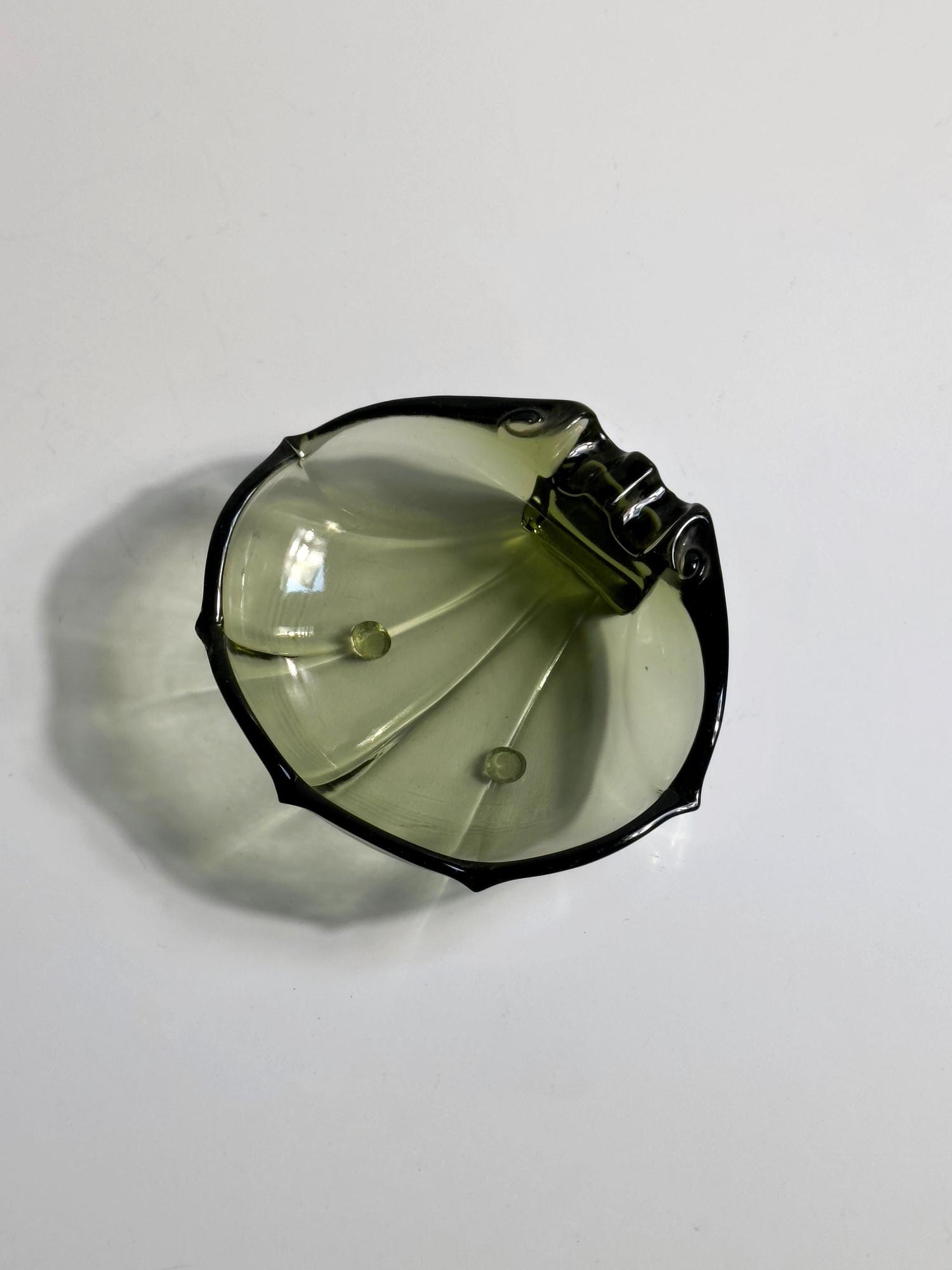 Vintage Muschelschale Rauchglas Grün 1970er jahre 1