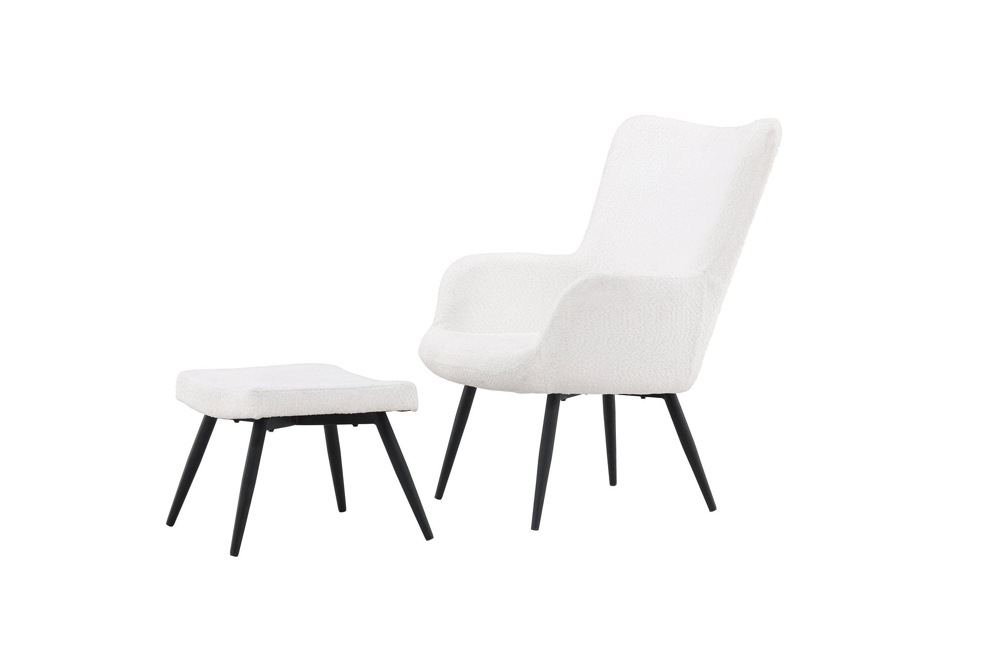 Como Armchair with Footstool Bouclé Black White 2