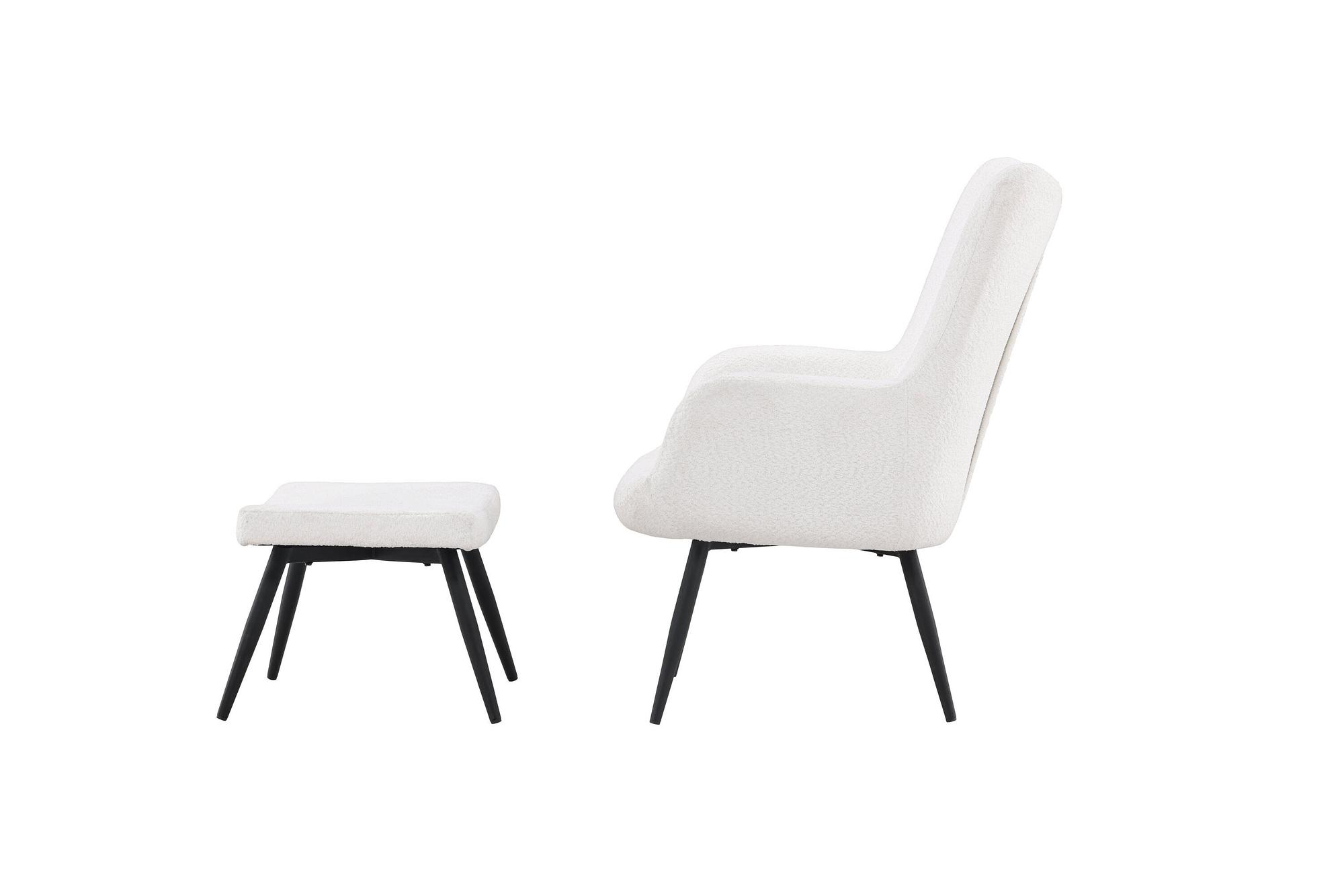 Como Armchair with Footstool Bouclé Black White 3