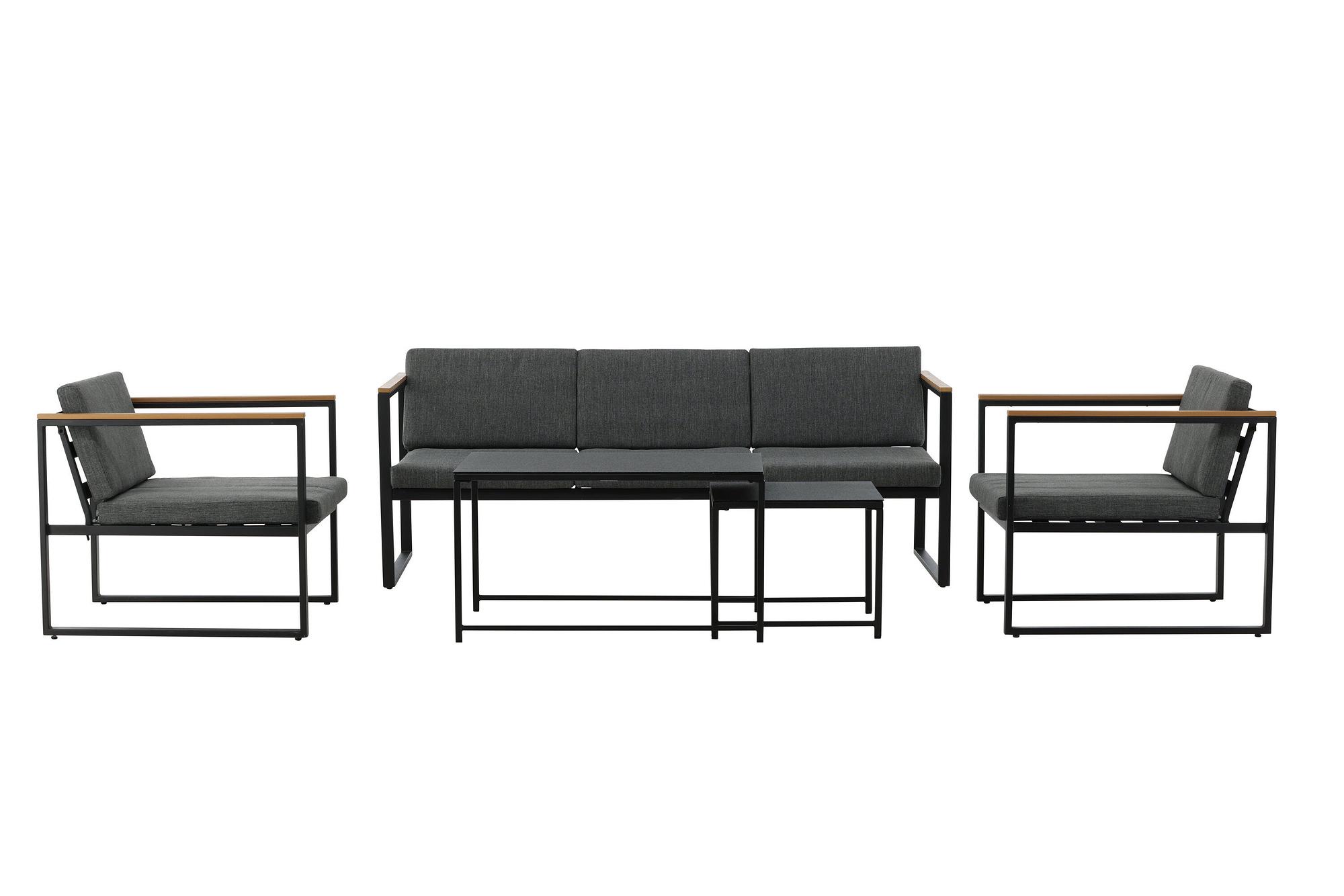 Dakar Sofa Set Steel Textile Grey Black 0