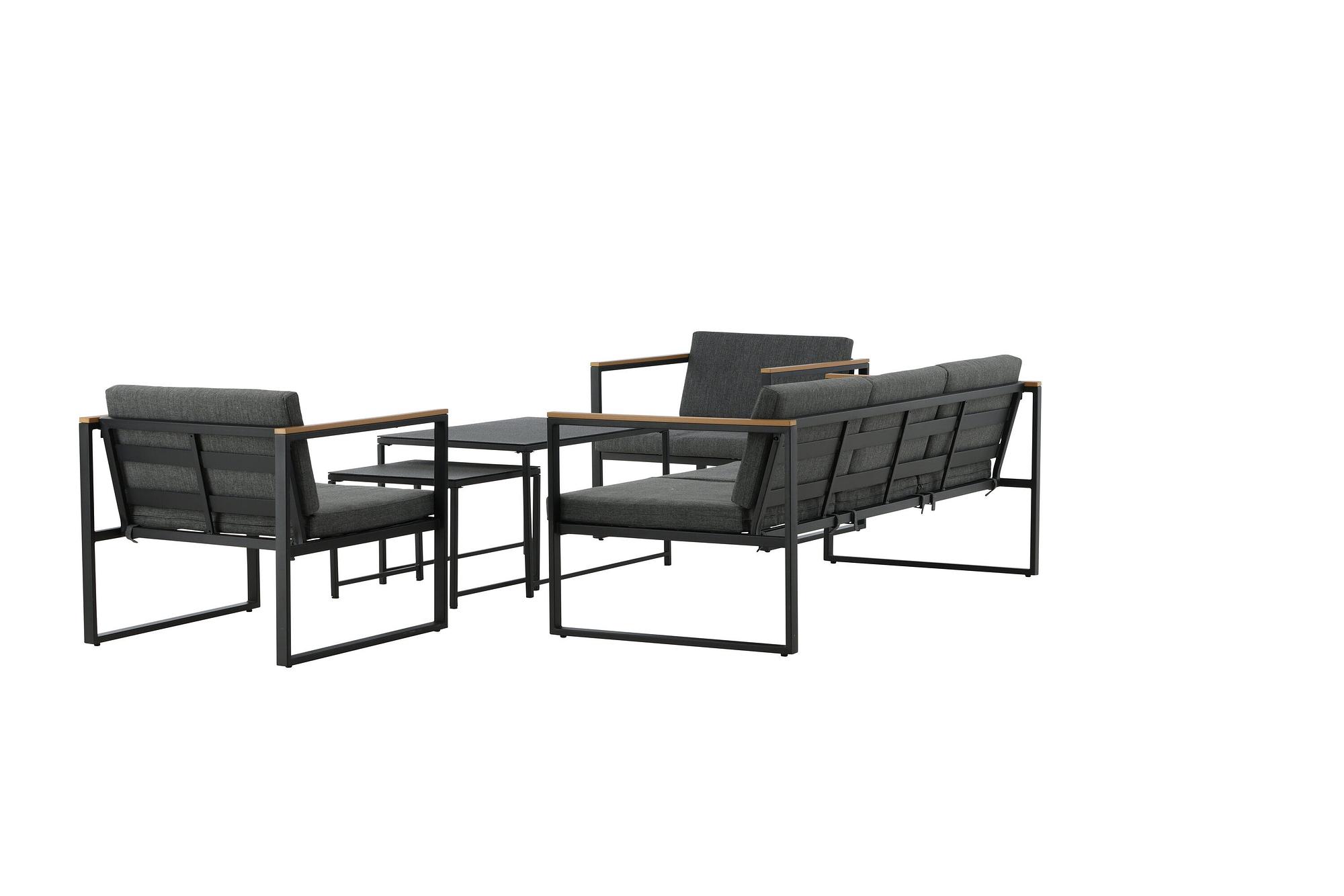 Dakar Sofa Set Steel Textile Grey Black 4