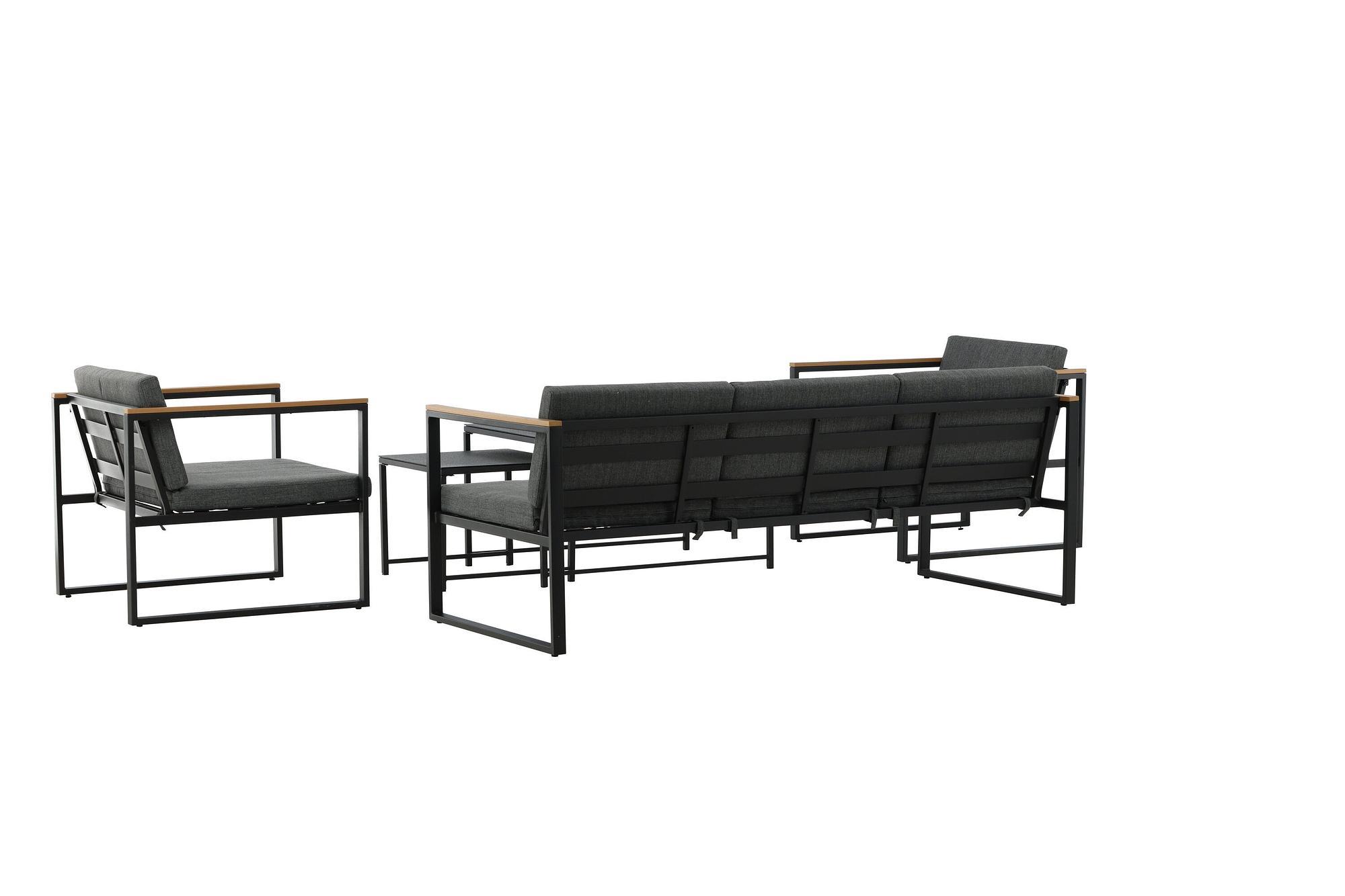 Dakar Sofa Set Steel Textile Grey Black 5