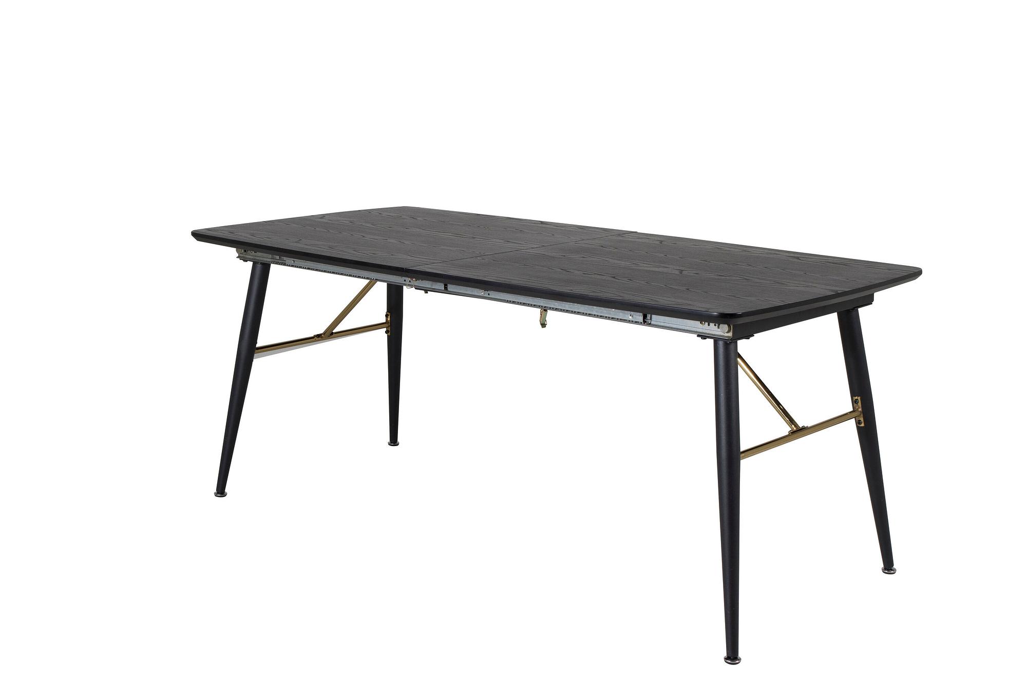 Gold Ausziehtisch 180x85x76 Schwarzes Furnier Messingdetails 2