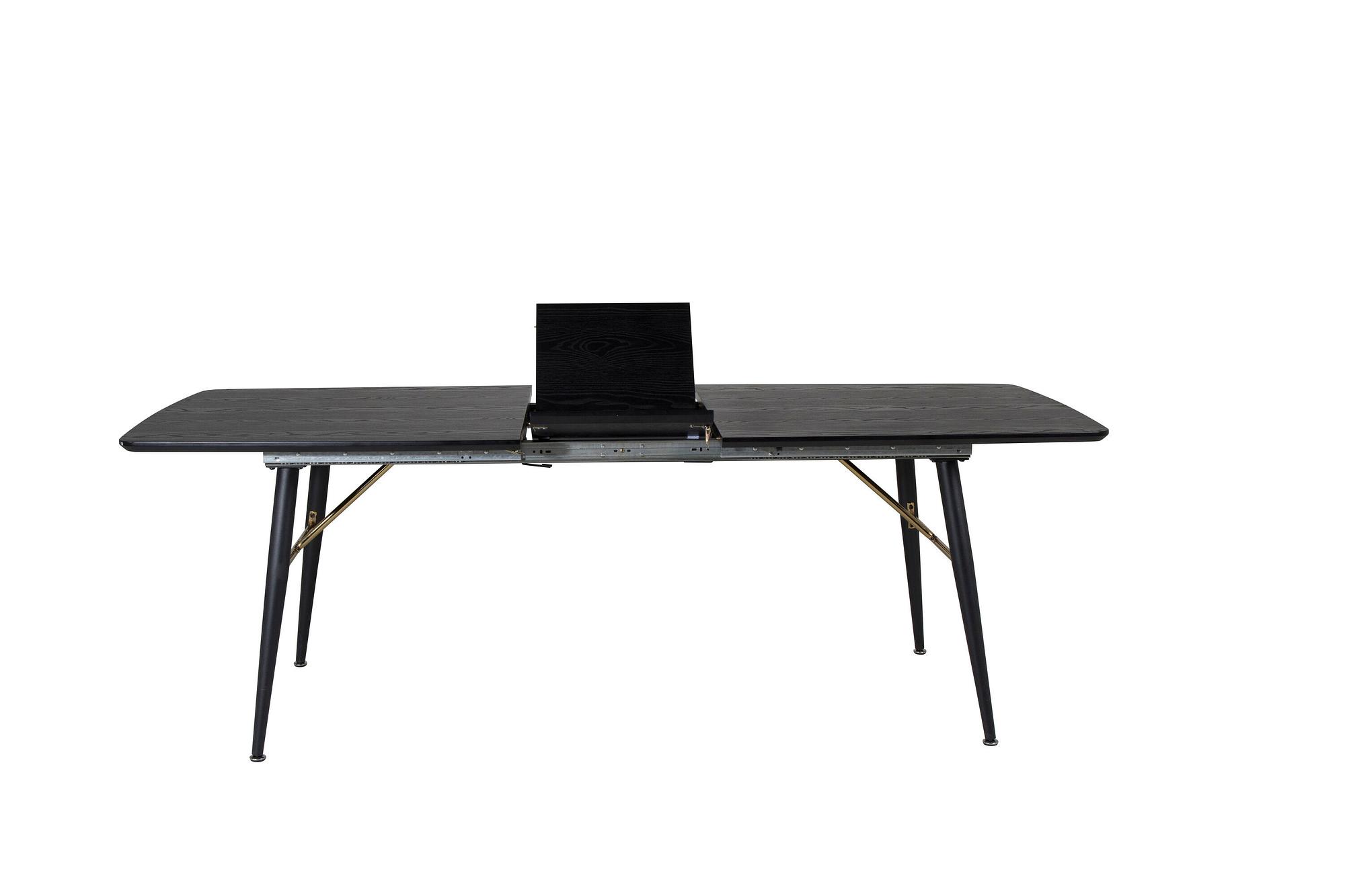 Gold Extendable table 180x85x76 Black Veneer Brass details 3