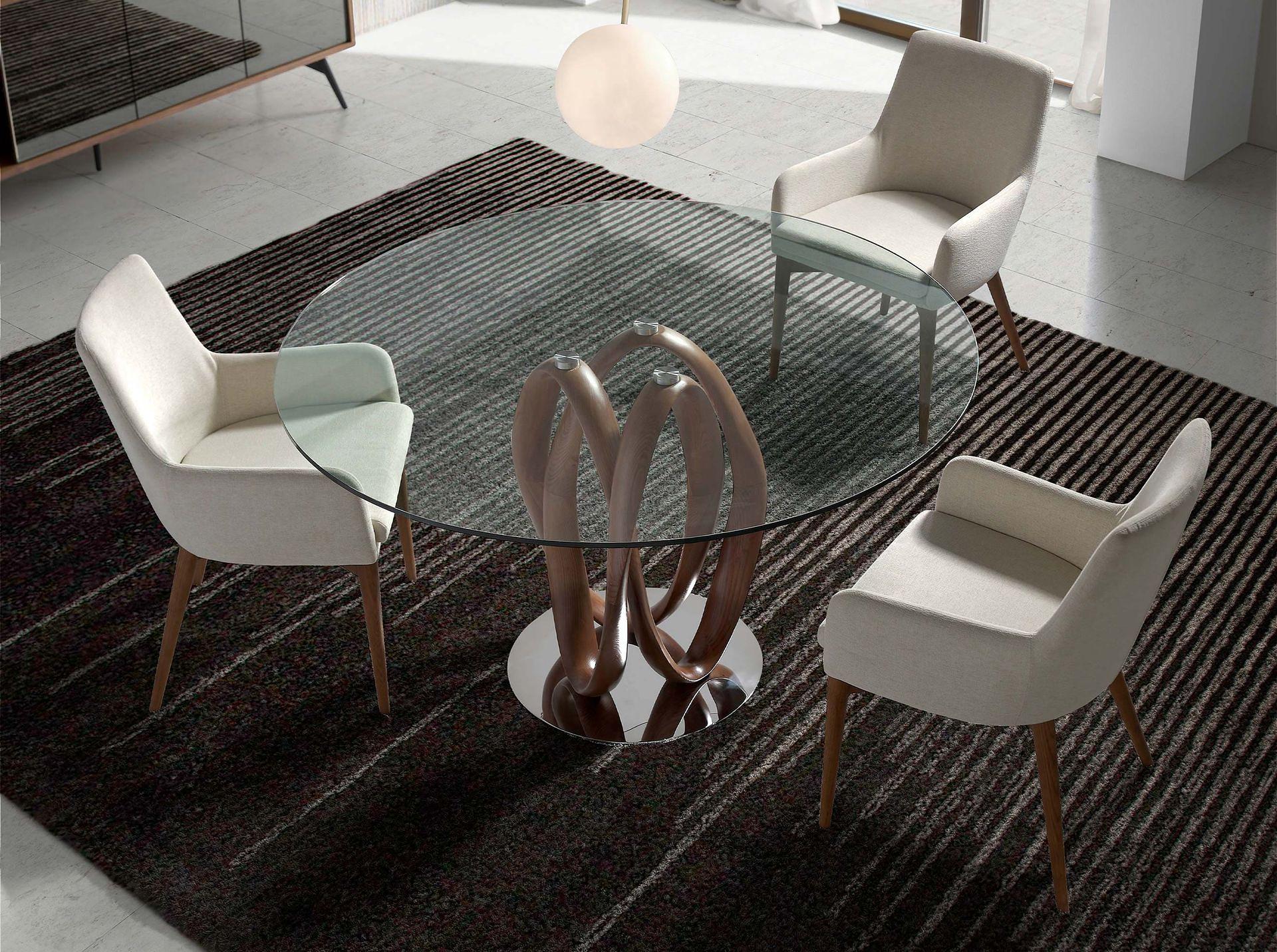 Round dining table walnut wood glass Ø 120cm 3