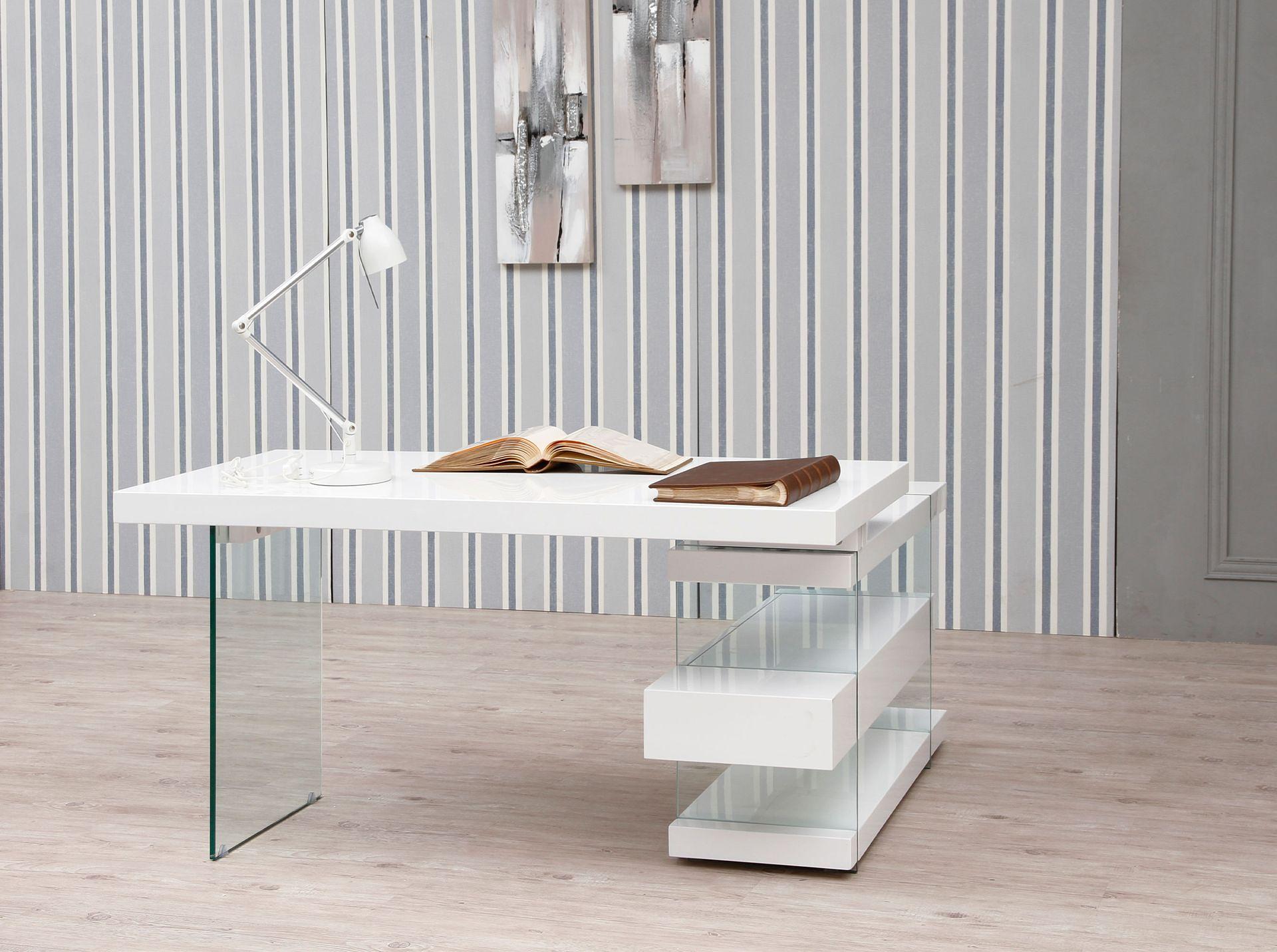 Desk Wood Glass White 2